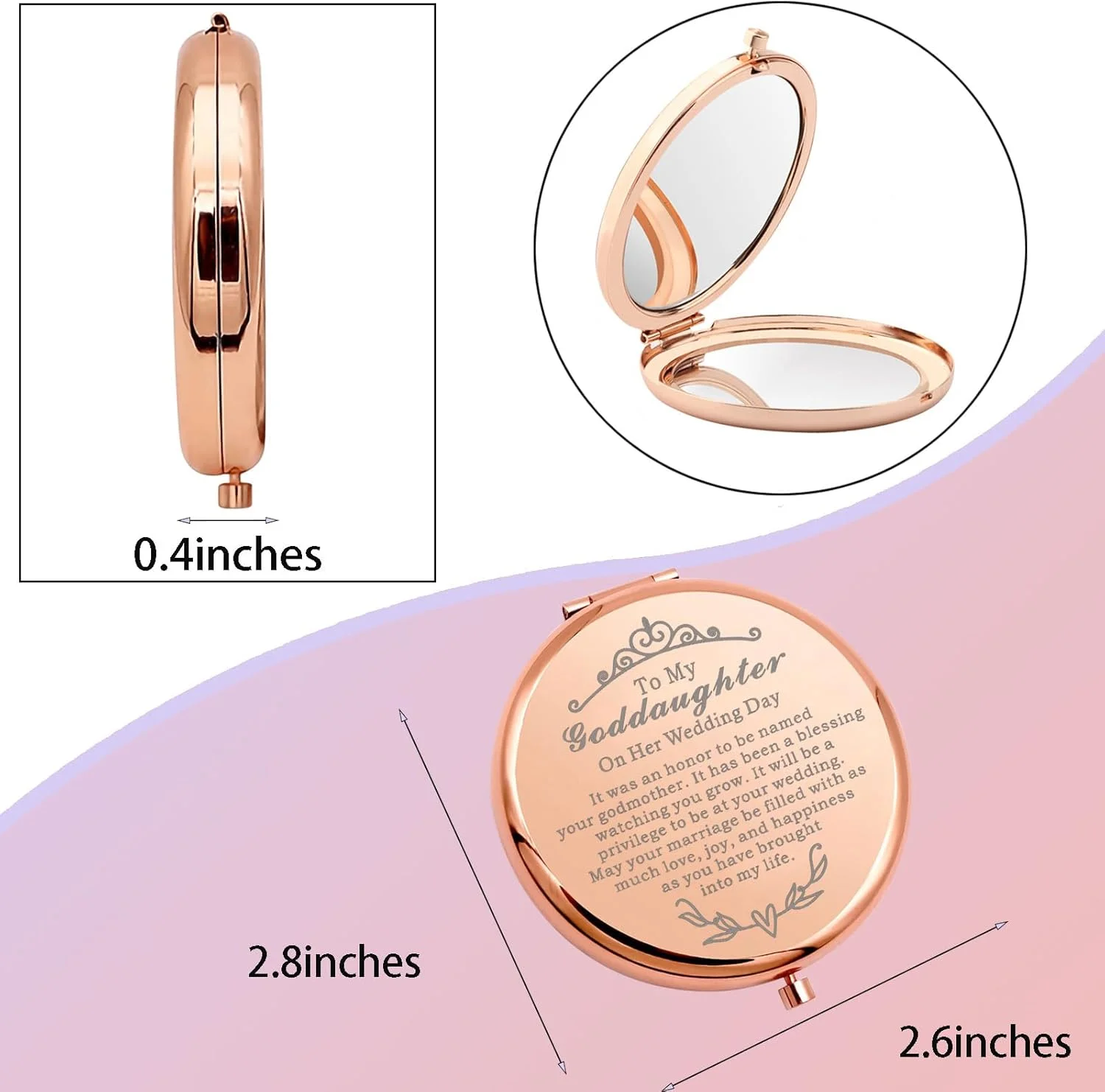 WSNANG آینه آرایشی جیبی هدیه روز عروسی برای دخترخوانده من، هدیه مادرخوانده به عروس (آینه دخترخوانده) WSNANG آینه آرایشی جیبی هدیه روز عروسی برای دخترخوانده من، هدیه مادرخوانده به عروس (آینه دخترخوانده)