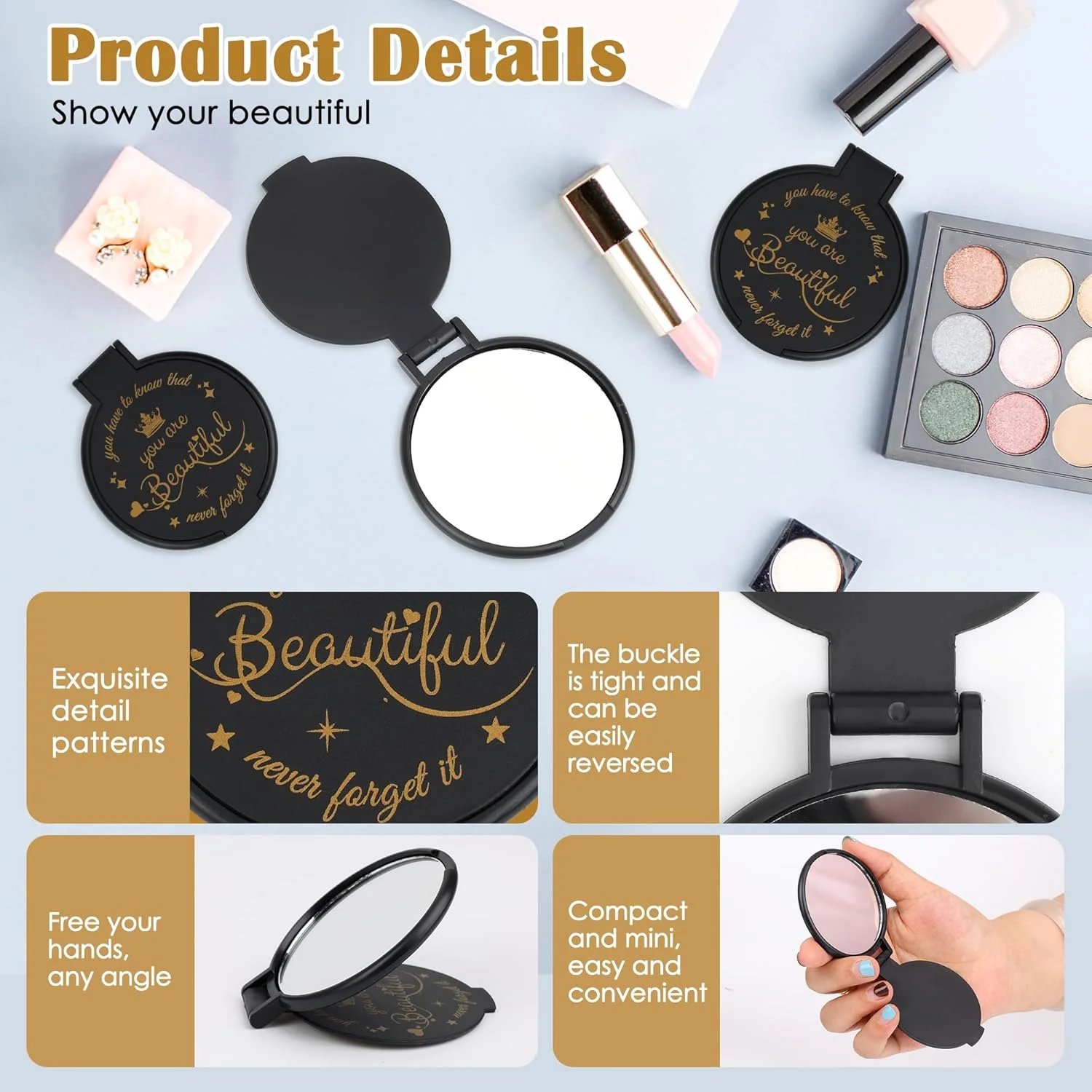 آینه جیبی تاشو مشکی Windspeed بسته 36 عددی، آینه کوچک 2.4 اینچی برای کیف پول، هدیه کوچک برای قدردانی از خانم ها