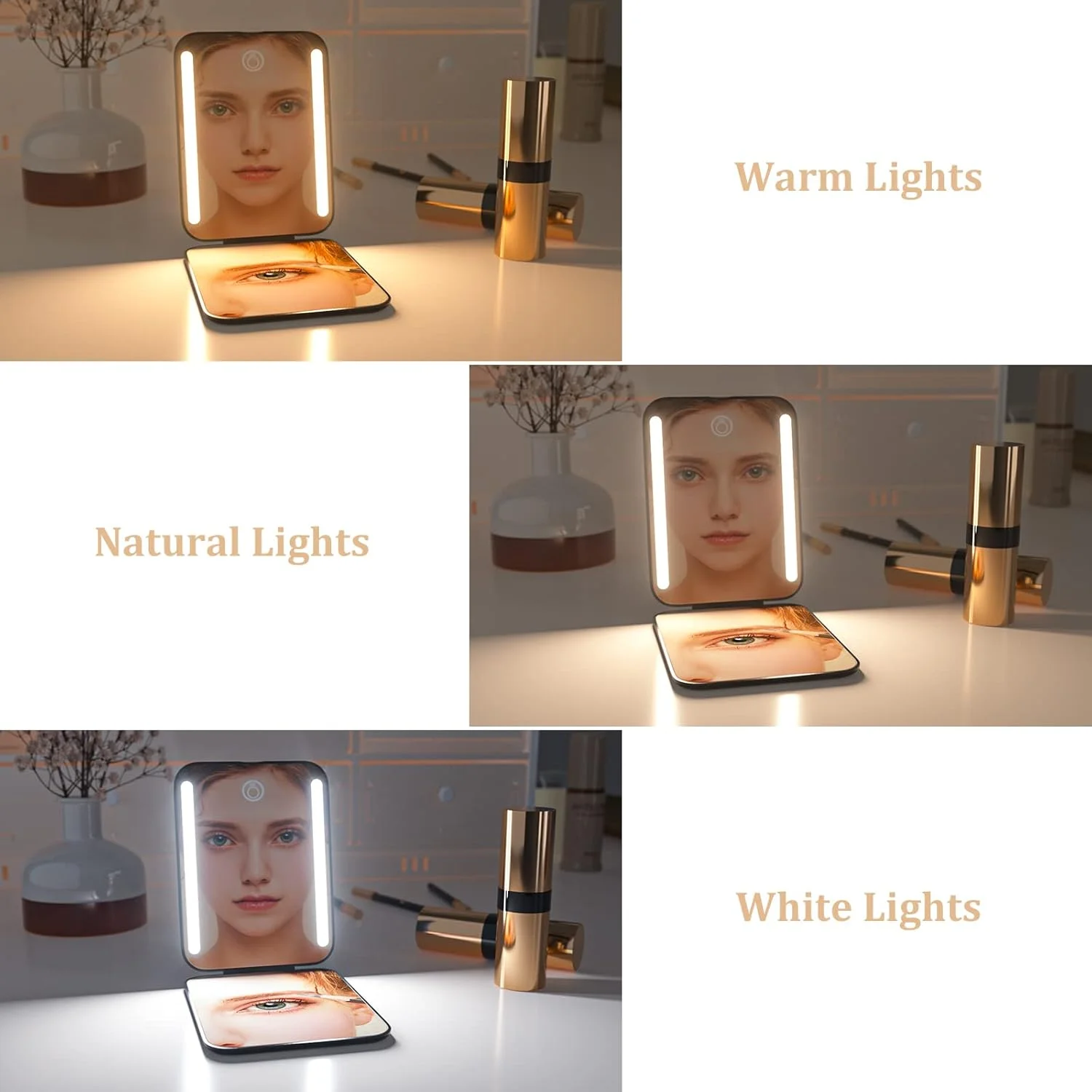 آینه آرایشی جیبی فشرده Wobsion با نور LED قابل شارژ، بزرگنمایی 1x/3x، آینه مسافرتی دو طرفه، آینه کوچک قابل حمل برای کیف دستی، هدیه برای دختران (مشکی)