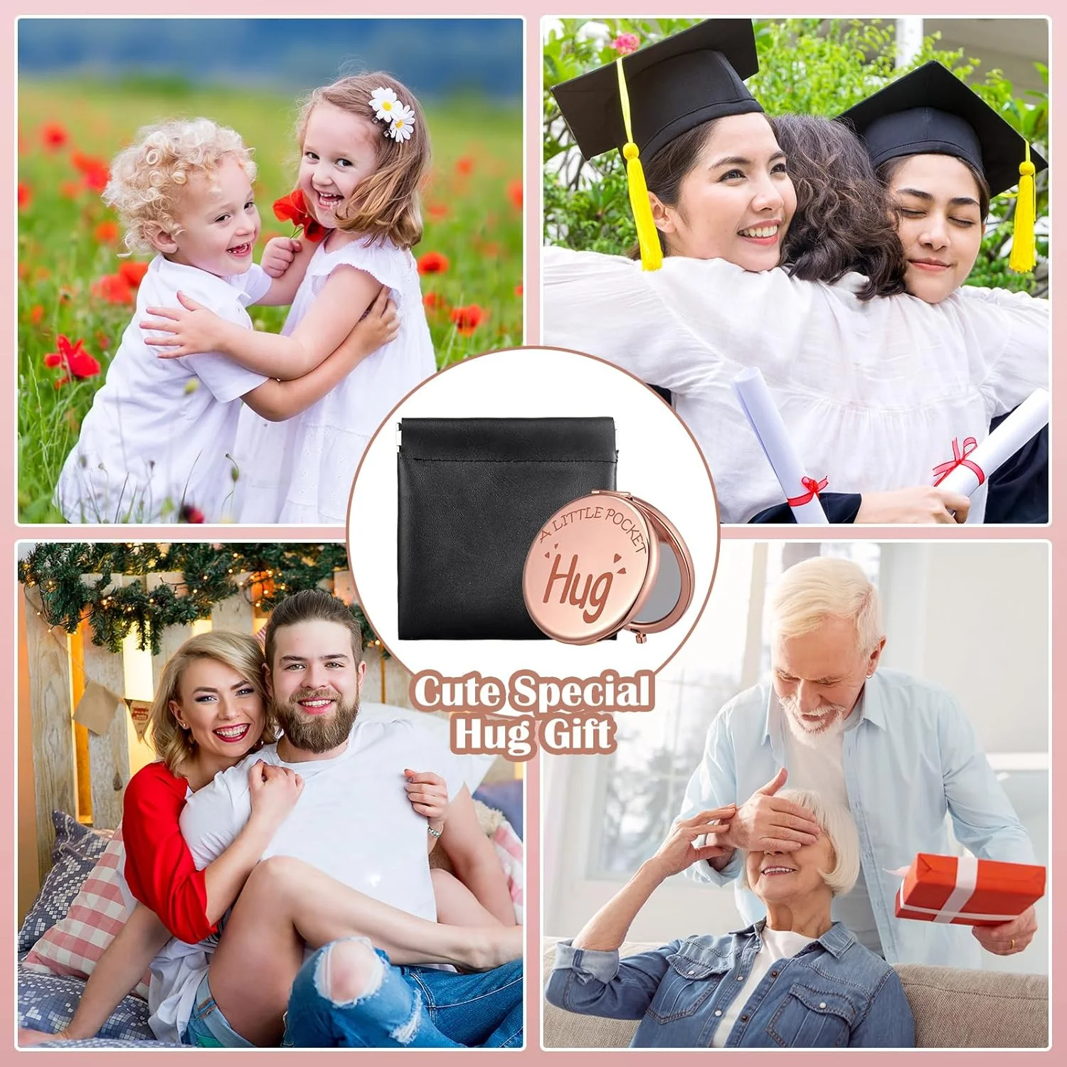 آینه جیبی کوچک Weysat با کیف، رزگلد، گرد، دو طرفه، بزرگنمایی 1x/2x، آینه آرایشی فلزی برای کیف دستی، هدیه ای برای تشویق بهبودی بازماندگان سرطان و دوری از عزیزان