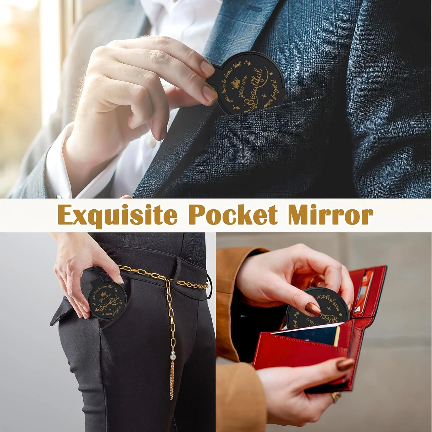 آینه جیبی تاشو مشکی Windspeed بسته 36 عددی، آینه کوچک 2.4 اینچی برای کیف پول، هدیه کوچک برای قدردانی از خانم ها