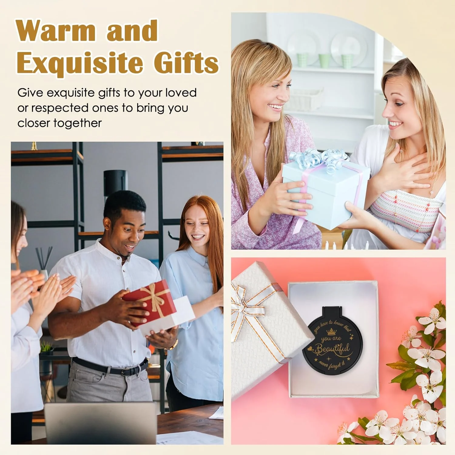 آینه جیبی تاشو مشکی Windspeed بسته 36 عددی، آینه کوچک 2.4 اینچی برای کیف پول، هدیه کوچک برای قدردانی از خانم ها