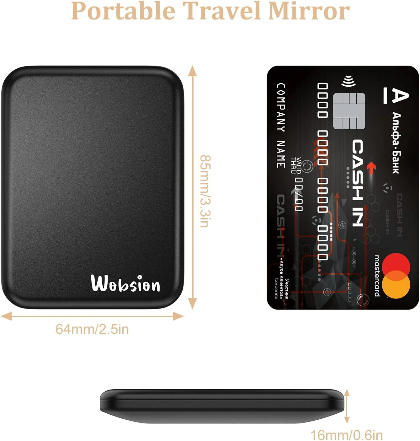 آینه آرایشی جیبی فشرده Wobsion با نور LED قابل شارژ، بزرگنمایی 1x/3x، آینه مسافرتی دو طرفه، آینه کوچک قابل حمل برای کیف دستی، هدیه برای دختران (مشکی)