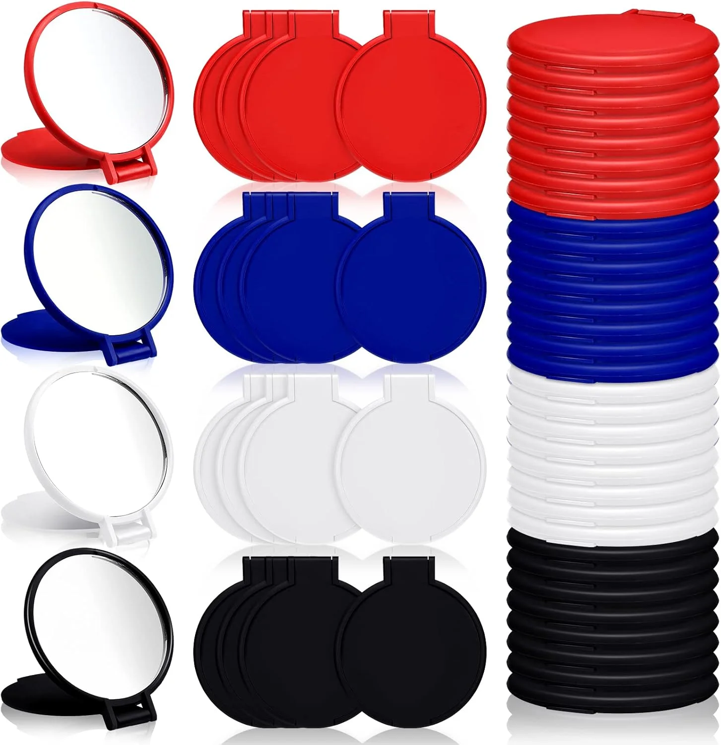 آینه جیبی فشرده ویسات بسته 48 عددی، هدیه برای زنان، صورتی، کیف پول، چند رنگ، آینه کوچک، هدیه برای همسر و معشوق (قرمز، آبی، سفید، مشکی)