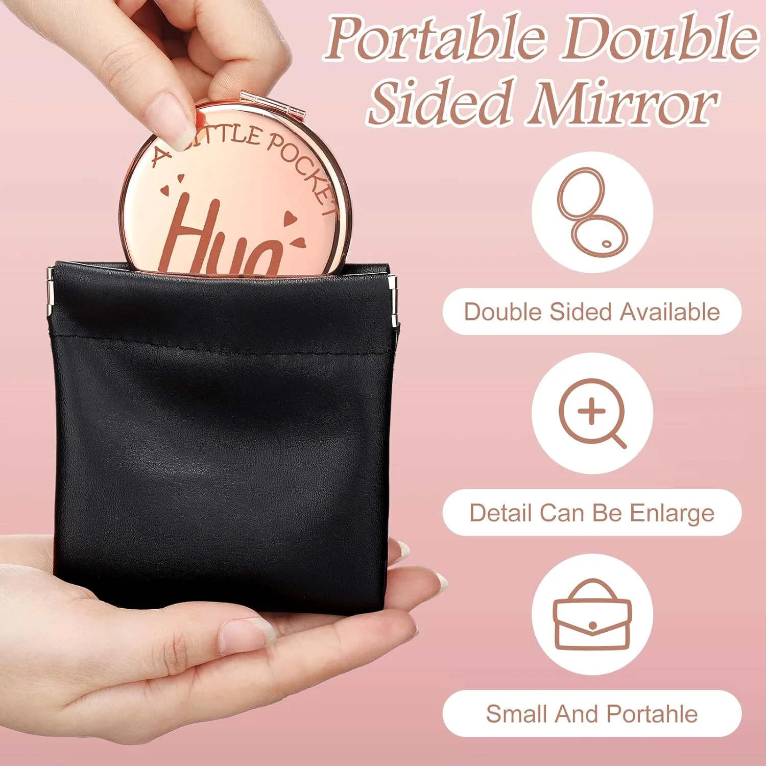 آینه جیبی کوچک Weysat با کیف، رزگلد، گرد، دو طرفه، بزرگنمایی 1x/2x، آینه آرایشی فلزی برای کیف دستی، هدیه ای برای تشویق بهبودی بازماندگان سرطان و دوری از عزیزان