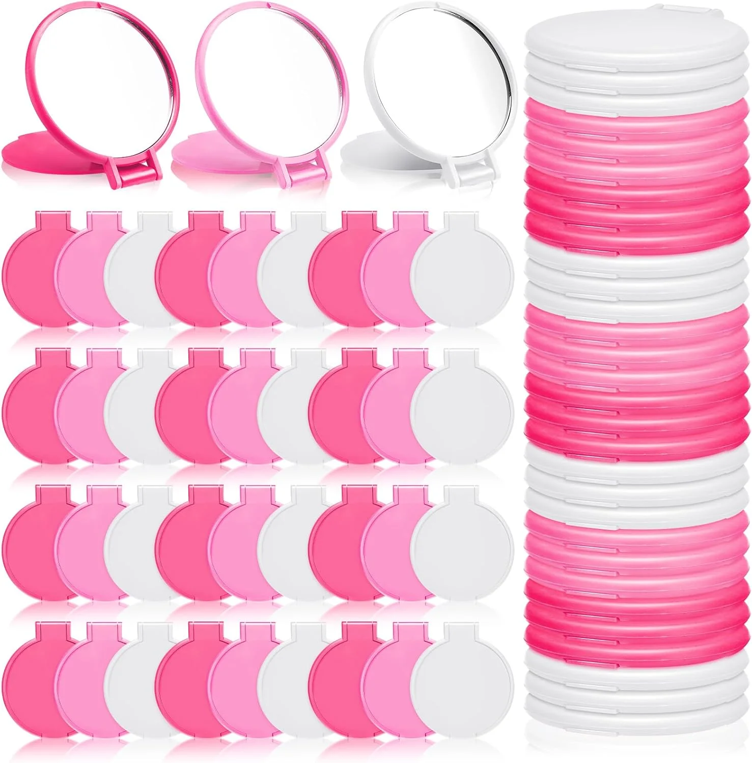 آینه جیبی کوچک و جمع و جور Weysat، بسته 48 عددی، مناسب هدیه برای خانم ها، صورتی و سفید، آینه گرد تاشو قابل حمل برای کیف پول، مسافرت، آرایش، کریسمس، عروسی، جشن تولد