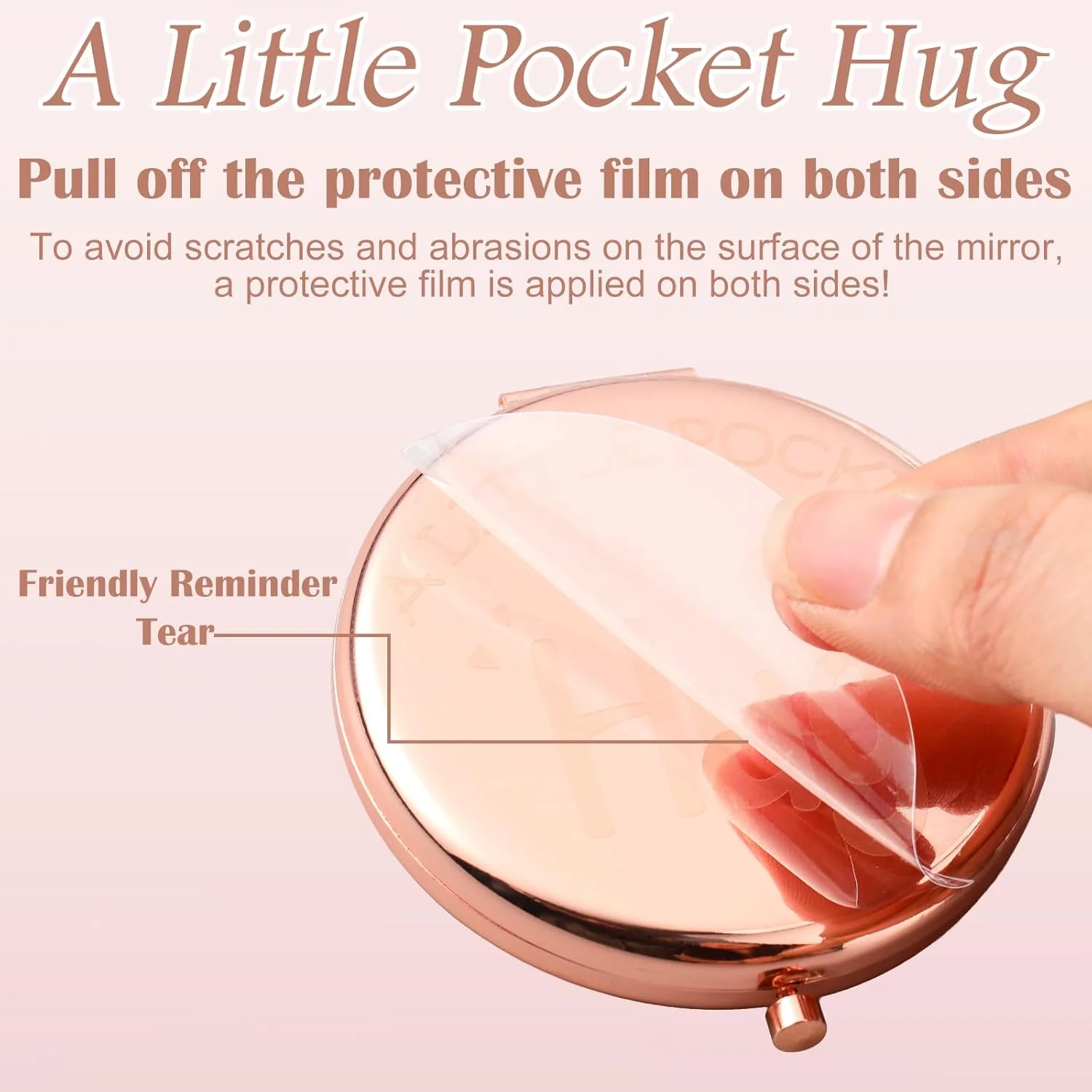 آینه جیبی کوچک Weysat با کیف، رزگلد، گرد، دو طرفه، بزرگنمایی 1x/2x، آینه آرایشی فلزی برای کیف دستی، هدیه ای برای تشویق بهبودی بازماندگان سرطان و دوری از عزیزان