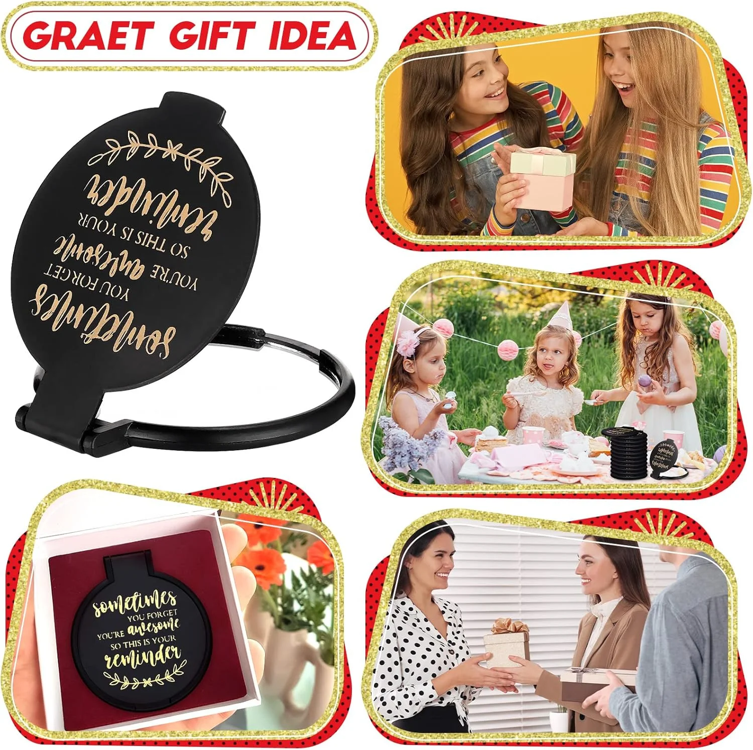 آینه جیبی تاشو Weysat، بسته 48 عددی، آینه های کوچک الهام بخش، آینه گرد تاشو کوچک، آینه دستی مسافرتی برای زنان و دختران (مشکی، الهام بخش)