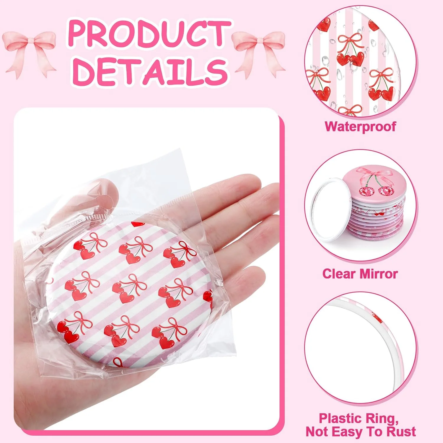 آینه های جیبی ویست 24 عددی با طرح پاپیون گیلاسی، صورتی، کوچک، گرد، قابل حمل، مناسب آرایش دخترانه و زنانه، مهمانی های تولد، عروسی، جشن و تزیینات آینه های جیبی ویست 24 عددی با طرح پاپیون گیلاسی، صورتی، کوچک، گرد، قابل حمل، مناسب آرایش دخترانه و زنانه، مهمانی های تولد، عروسی، جشن و تزیینات