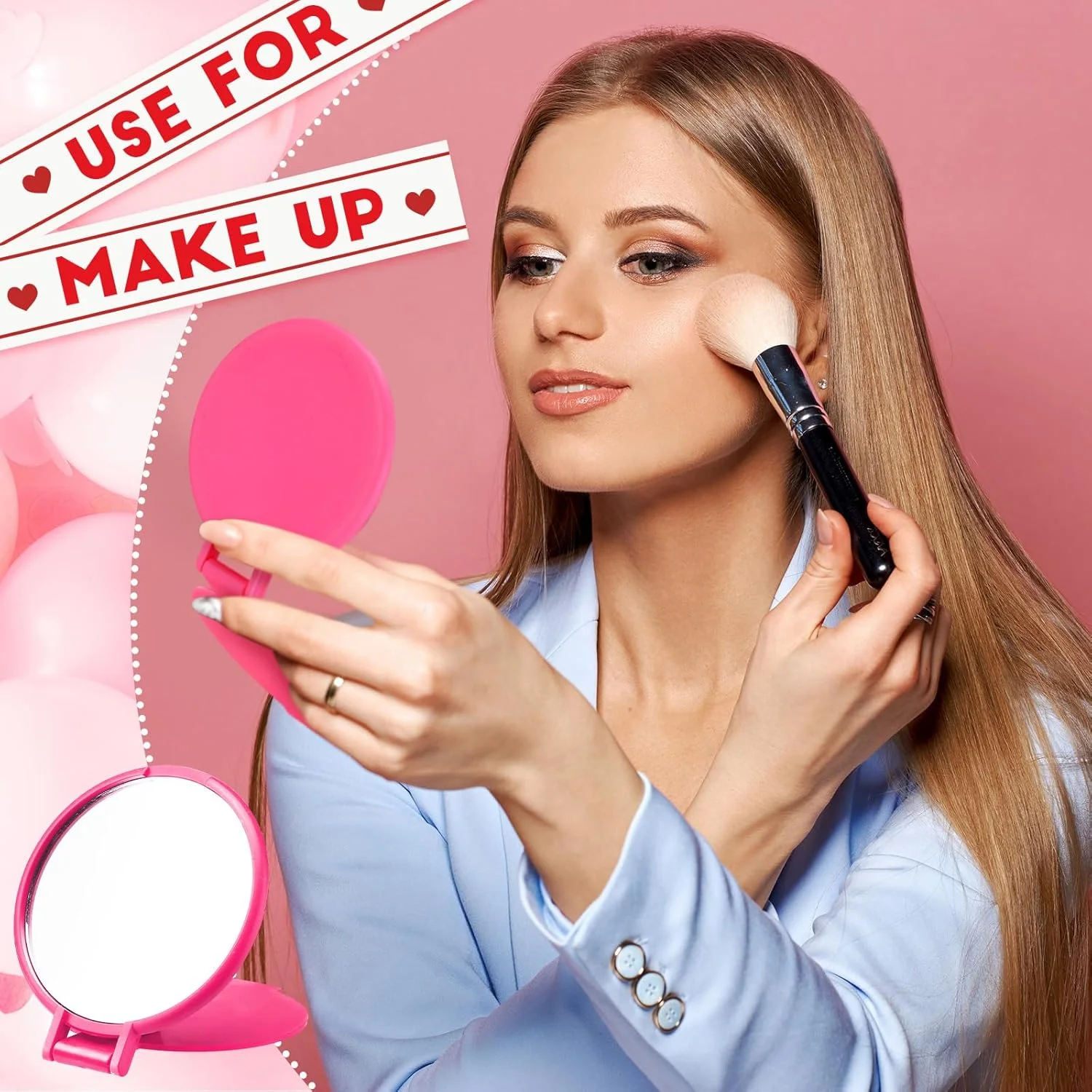 آینه جیبی کوچک و جمع و جور Weysat، بسته 48 عددی، مناسب هدیه برای خانم ها، صورتی و سفید، آینه گرد تاشو قابل حمل برای کیف پول، مسافرت، آرایش، کریسمس، عروسی، جشن تولد