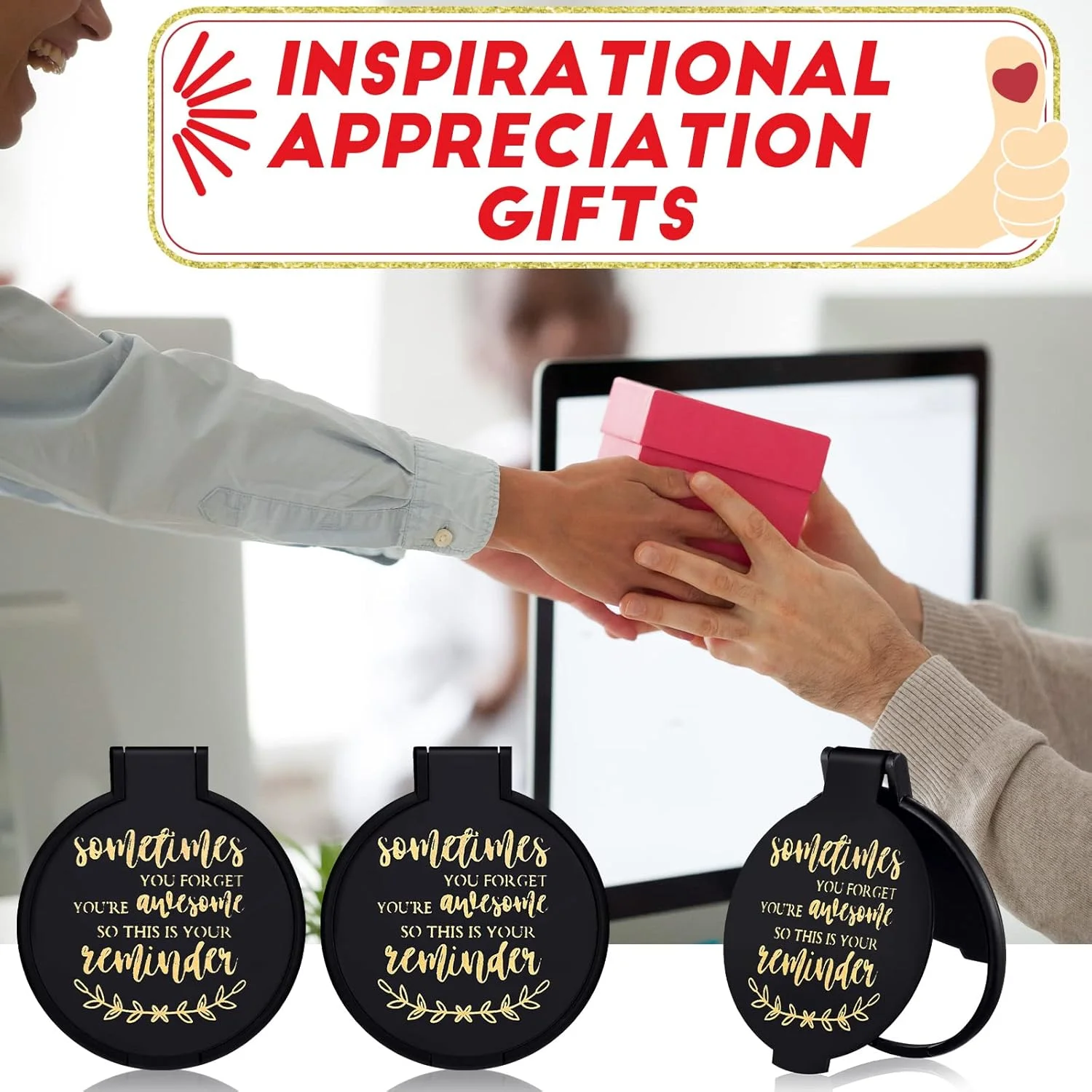 آینه جیبی تاشو Weysat، بسته 48 عددی، آینه های کوچک الهام بخش، آینه گرد تاشو کوچک، آینه دستی مسافرتی برای زنان و دختران (مشکی، الهام بخش)