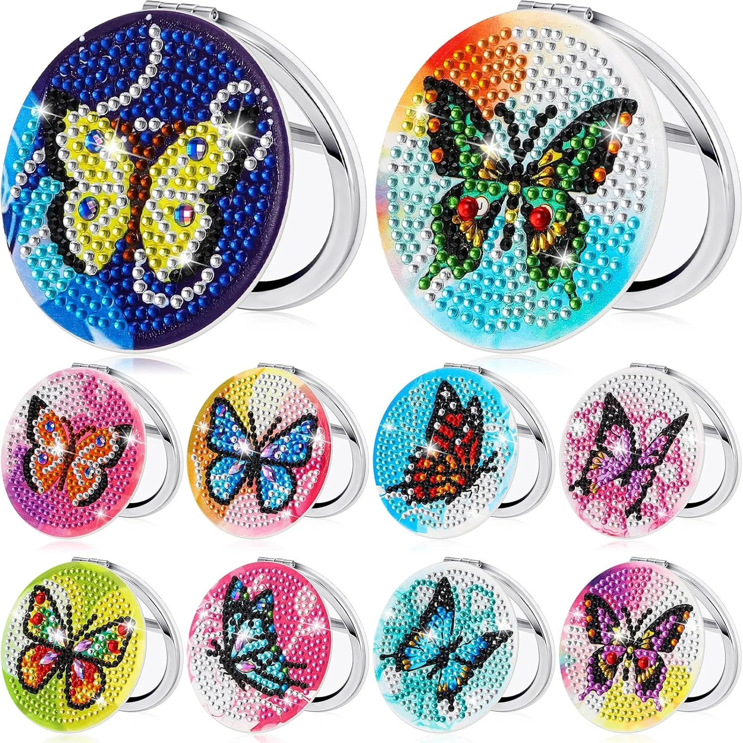 آینه جیبی جمع و جور ویست با طرح نقاشی الماس، مناسب کیف دستی، با پوشش نقاشی الماس کریستالی، کیت هنری نقاشی الماس برای بزرگسالان، زنان، دختران و کودکان (طرح پروانه)، 10 عددی