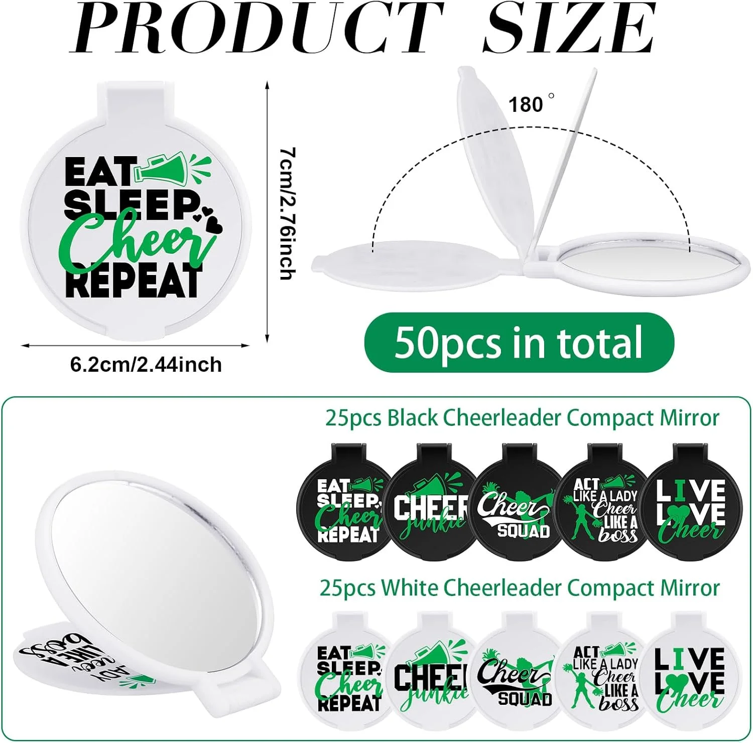 آینه آرایشی تاشو قابل حمل Wenqik، بسته 50 عددی، هدیه تشویق کننده، مناسب برای سفر، تیم دختران، زنان، جشن فارغ التحصیلی و دوستی (تشویق سبز) آینه آرایشی تاشو قابل حمل Wenqik، بسته 50 عددی، هدیه تشویق کننده، مناسب برای سفر، تیم دختران، زنان، جشن فارغ التحصیلی و دوستی (تشویق سبز)