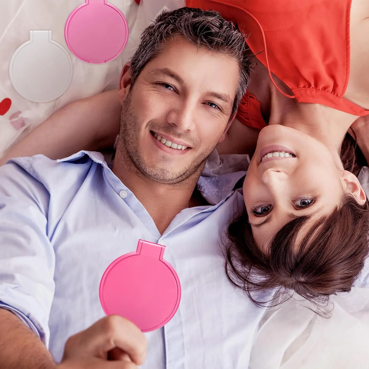 آینه جیبی کوچک و جمع و جور Weysat، بسته 48 عددی، مناسب هدیه برای خانم ها، صورتی و سفید، آینه گرد تاشو قابل حمل برای کیف پول، مسافرت، آرایش، کریسمس، عروسی، جشن تولد