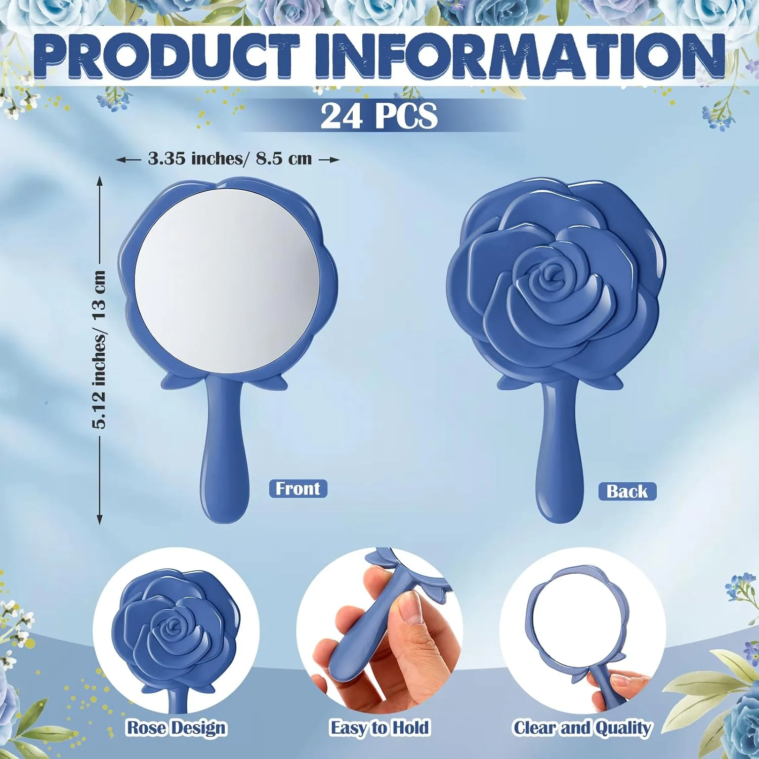 آینه های جیبی رز Wenqik، 24 عددی، مناسب گیفت عروسی و مهمانی، آینه دستی رز به همراه کارت تشکر و کیسه های ارگانزا، هدیه یادگاری مهمانان (آبی) آینه های جیبی رز Wenqik، 24 عددی، مناسب گیفت عروسی و مهمانی، آینه دستی رز به همراه کارت تشکر و کیسه های ارگانزا، هدیه یادگاری مهمانان (آبی)