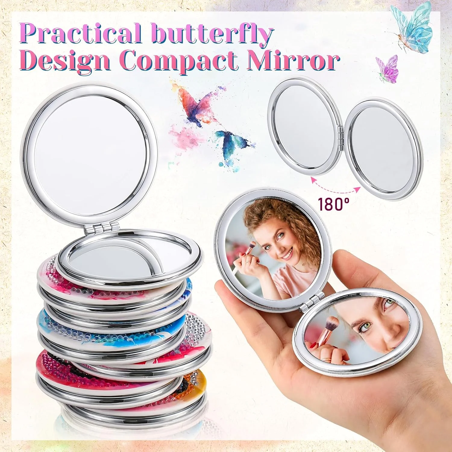 آینه جیبی جمع و جور ویست با طرح نقاشی الماس، مناسب کیف دستی، با پوشش نقاشی الماس کریستالی، کیت هنری نقاشی الماس برای بزرگسالان، زنان، دختران و کودکان (طرح پروانه)، 10 عددی