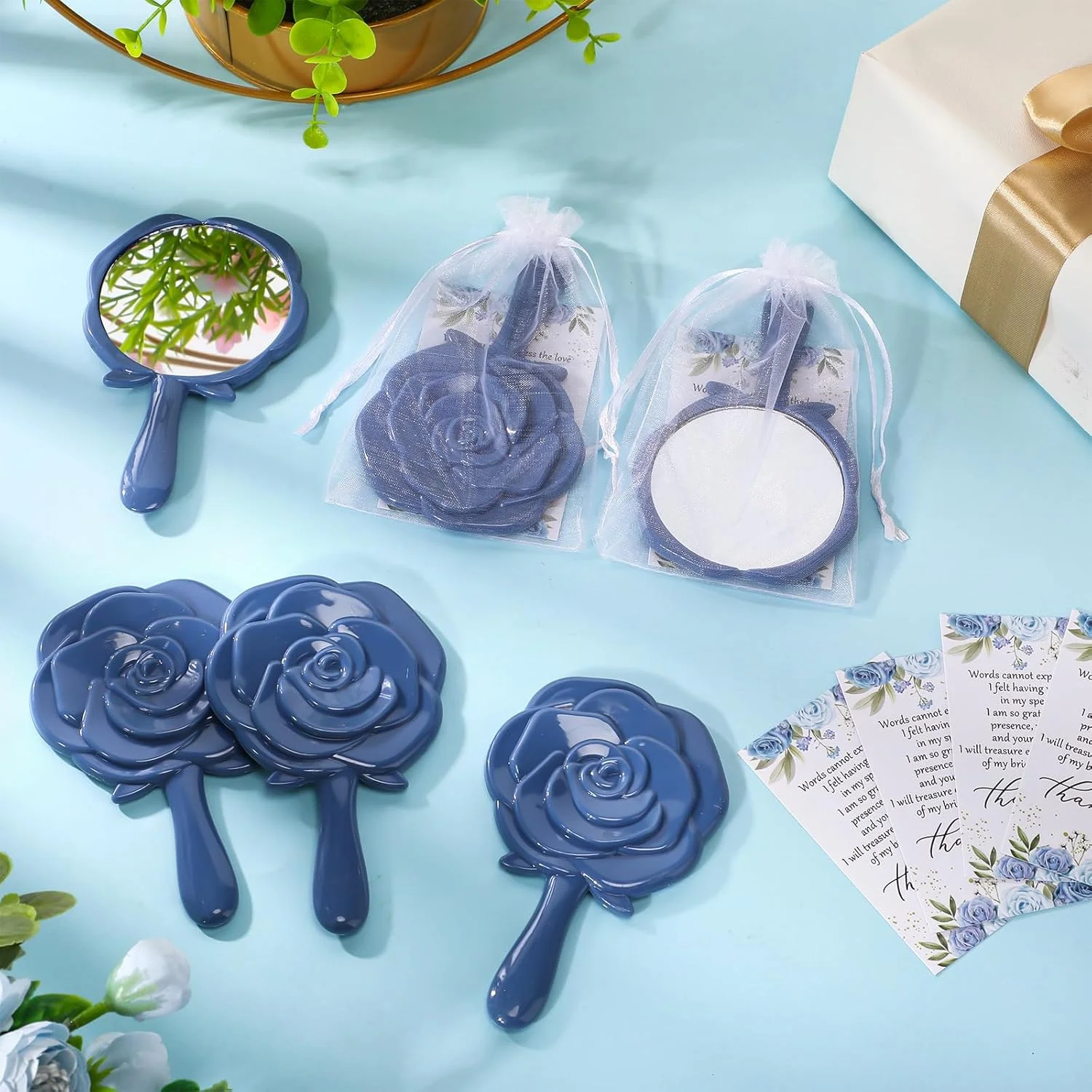 آینه های جیبی رز Wenqik، 24 عددی، مناسب گیفت عروسی و مهمانی، آینه دستی رز به همراه کارت تشکر و کیسه های ارگانزا، هدیه یادگاری مهمانان (آبی) آینه های جیبی رز Wenqik، 24 عددی، مناسب گیفت عروسی و مهمانی، آینه دستی رز به همراه کارت تشکر و کیسه های ارگانزا، هدیه یادگاری مهمانان (آبی)