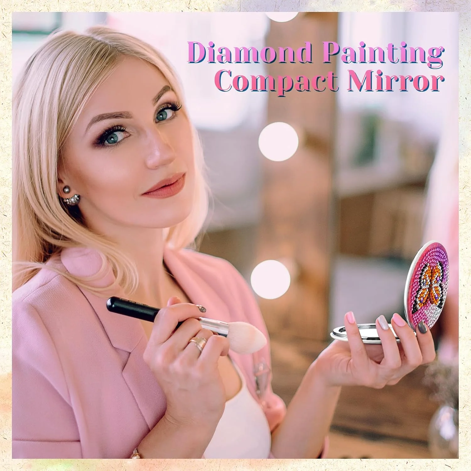 آینه جیبی جمع و جور ویست با طرح نقاشی الماس، مناسب کیف دستی، با پوشش نقاشی الماس کریستالی، کیت هنری نقاشی الماس برای بزرگسالان، زنان، دختران و کودکان (طرح پروانه)، 10 عددی