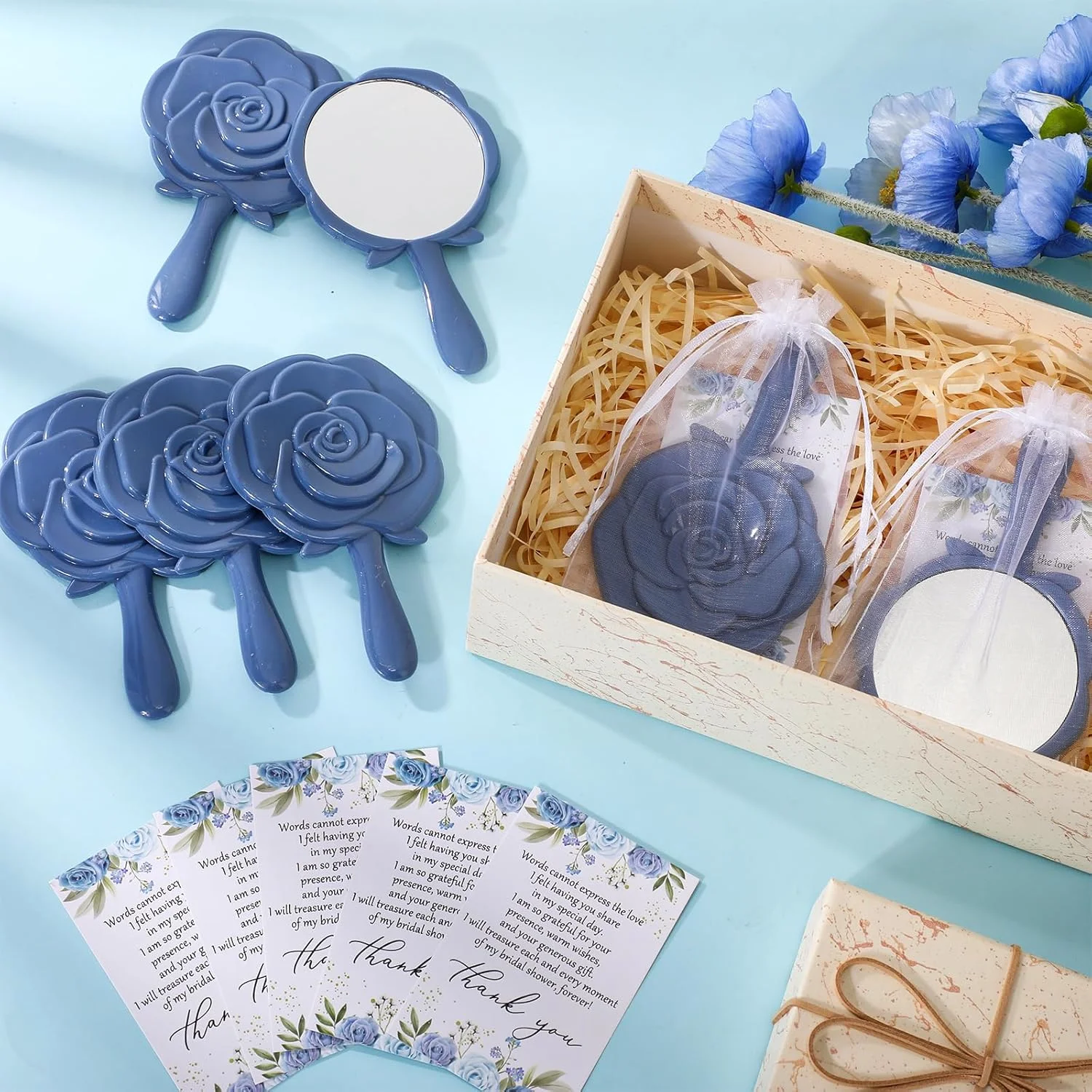 آینه های جیبی رز Wenqik، 24 عددی، مناسب گیفت عروسی و مهمانی، آینه دستی رز به همراه کارت تشکر و کیسه های ارگانزا، هدیه یادگاری مهمانان (آبی) آینه های جیبی رز Wenqik، 24 عددی، مناسب گیفت عروسی و مهمانی، آینه دستی رز به همراه کارت تشکر و کیسه های ارگانزا، هدیه یادگاری مهمانان (آبی)