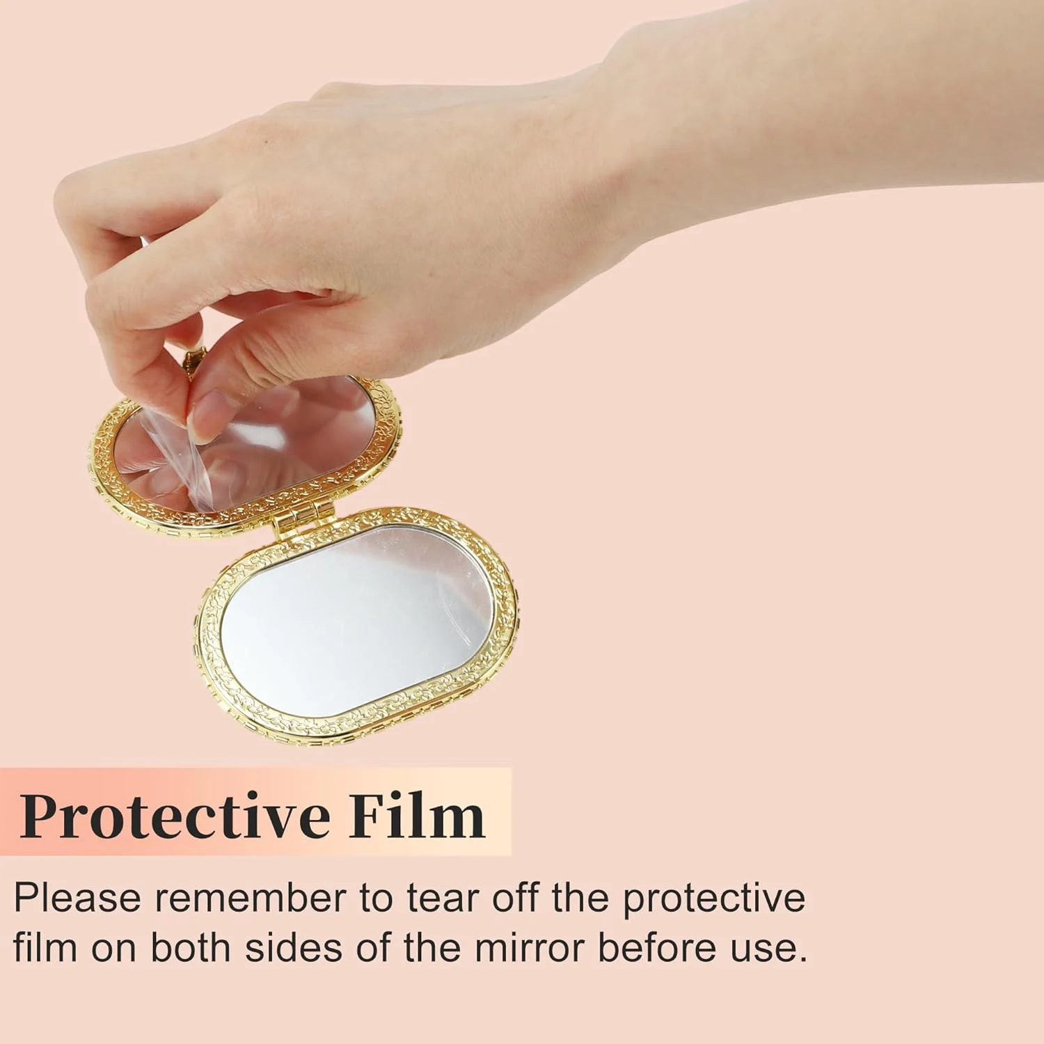 آینه جیبی کوچک VOCOSTE، آینه آرایشی طرح گل، آینه بیضی کوچک، آینه گلدار کوچک برای کیف، آینه تاشو جیبی مسافرتی قابل حمل زنانه، صورتی