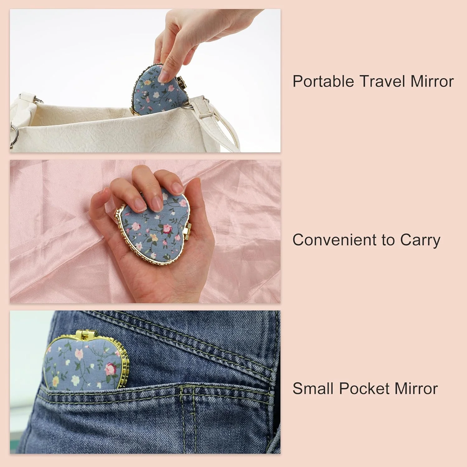 آینه جیبی کوچک VOCOSTE، آینه آرایشی طرح گل، آینه مینیاتوری قلبی شکل، آینه کوچک گلدار برای کیف، آینه تاشو مسافرتی قابل حمل برای زنان، آبی آینه جیبی کوچک VOCOSTE، آینه آرایشی طرح گل، آینه مینیاتوری قلبی شکل، آینه کوچک گلدار برای کیف، آینه تاشو مسافرتی قابل حمل برای زنان، آبی
