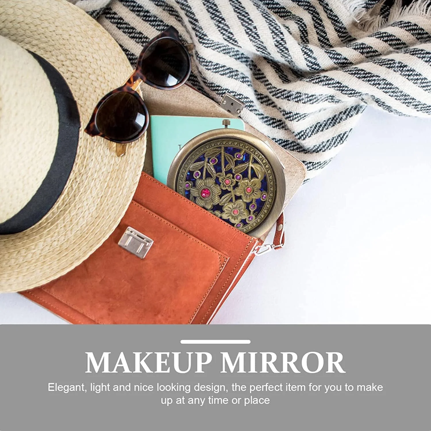 آینه آرایشی مسافرتی دو لایه we3، آینه آرایشی گرد و جمع و جور قابل حمل، آینه جیبی دستی دو طرفه بزرگنمایی (طرح تصادفی) (بسته 1 عددی)