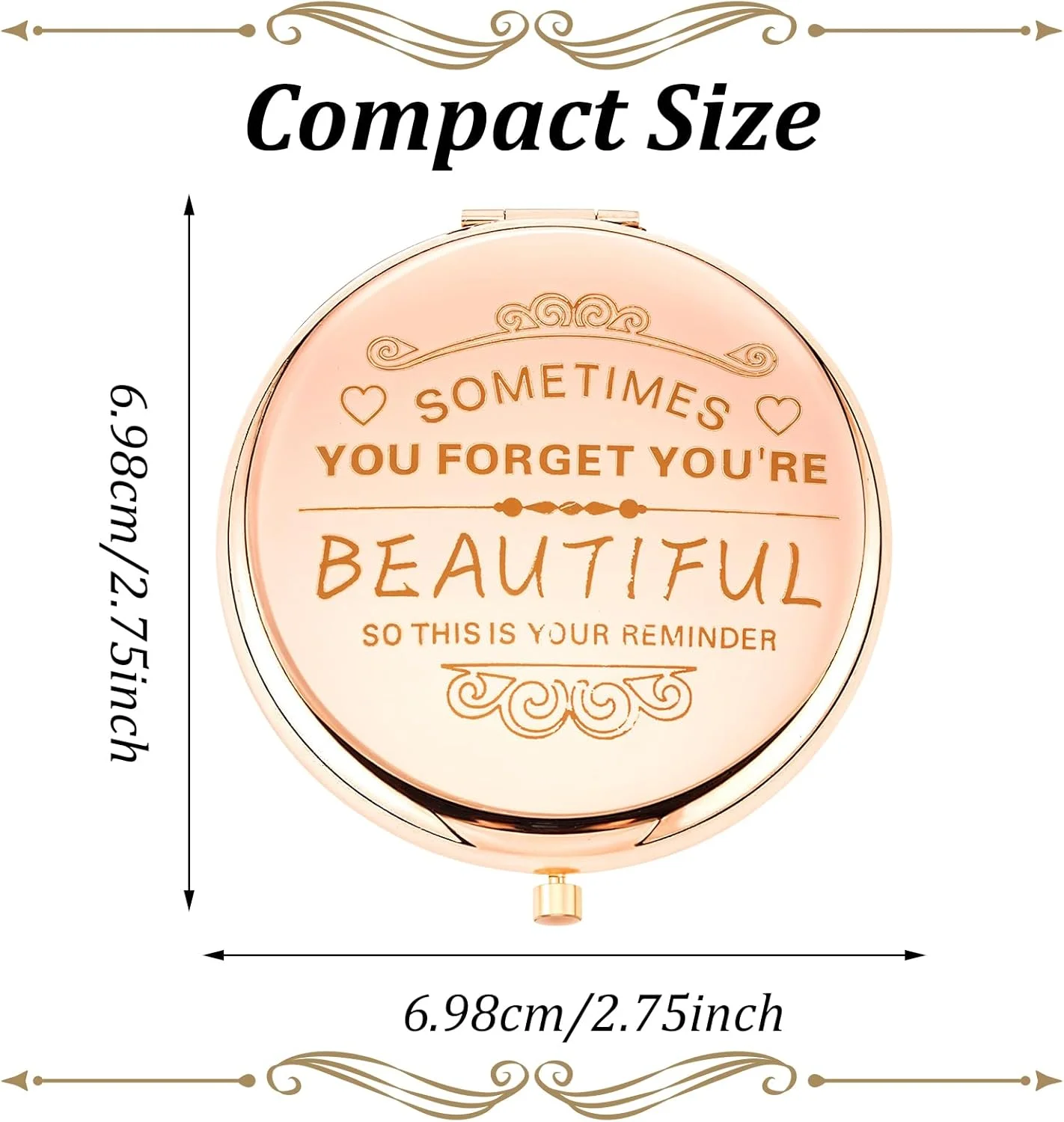 آینه جیبی قابل حمل وانمو، آینه جمع و جور برای دختران و زنان، هدیه ای منحصر به فرد برای روز ولنتاین، هدیه تولد شخصی، هدیه دوستی برای همسر مادر مادربزرگ خواهر دختر دوست