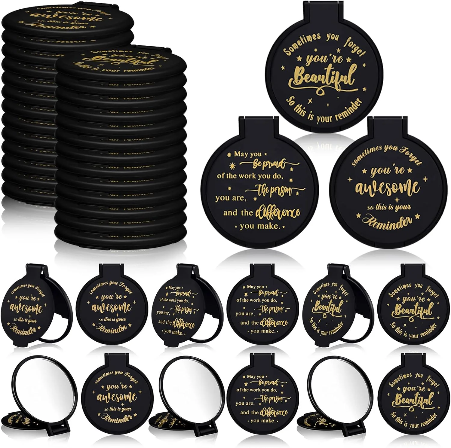 ونکیک 100 عدد آینه جیبی کوچک فشرده با عبارات مثبت الهام بخش، هدیه انگیزشی برای کارمندان، همکاران، مهمانی تولد زنان (مشکی) ونکیک 100 عدد آینه جیبی کوچک فشرده با عبارات مثبت الهام بخش، هدیه انگیزشی برای کارمندان، همکاران، مهمانی تولد زنان (مشکی)