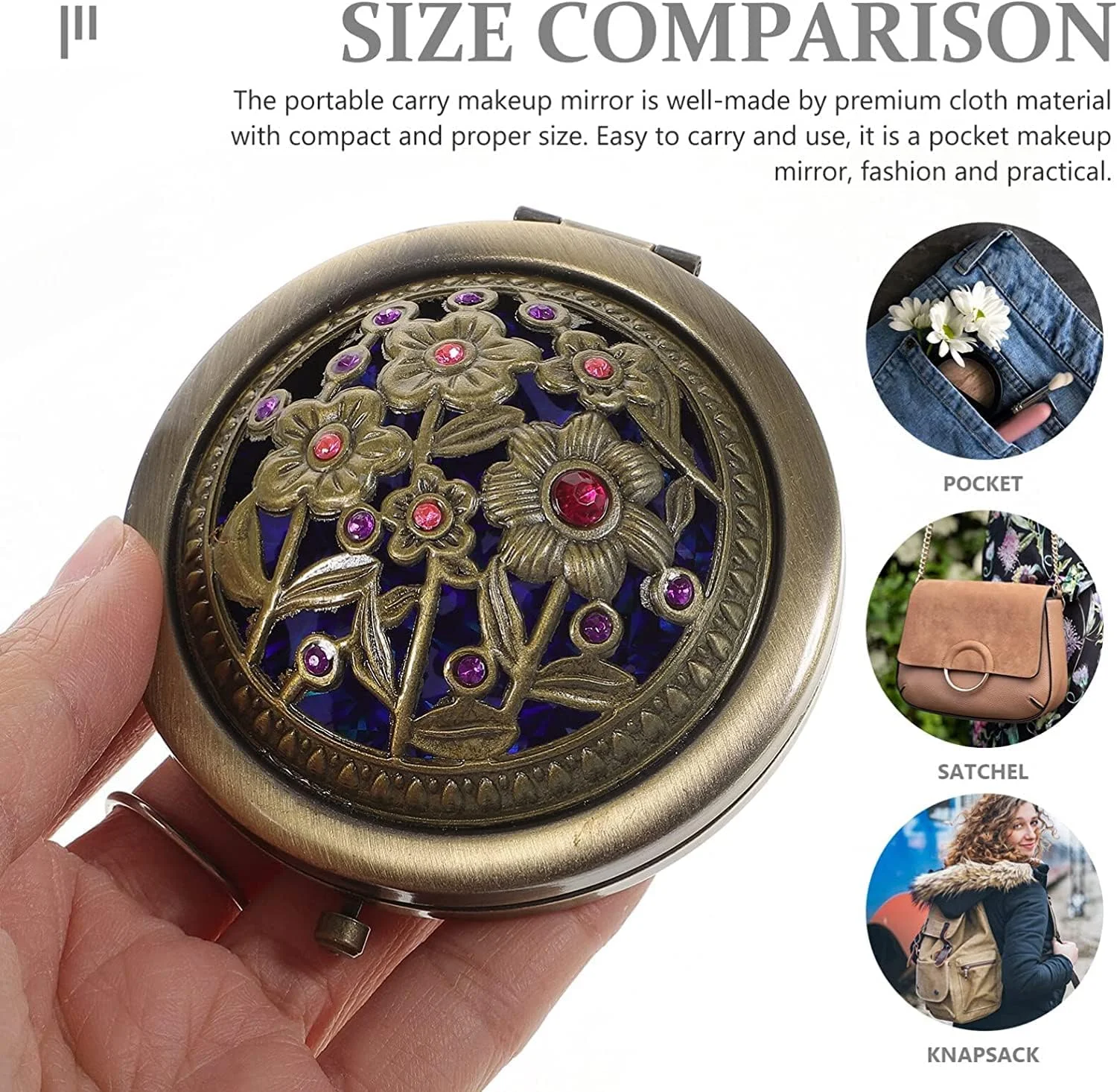 آینه آرایشی مسافرتی دو لایه we3، آینه آرایشی گرد و جمع و جور قابل حمل، آینه جیبی دستی دو طرفه بزرگنمایی (طرح تصادفی) (بسته 1 عددی)