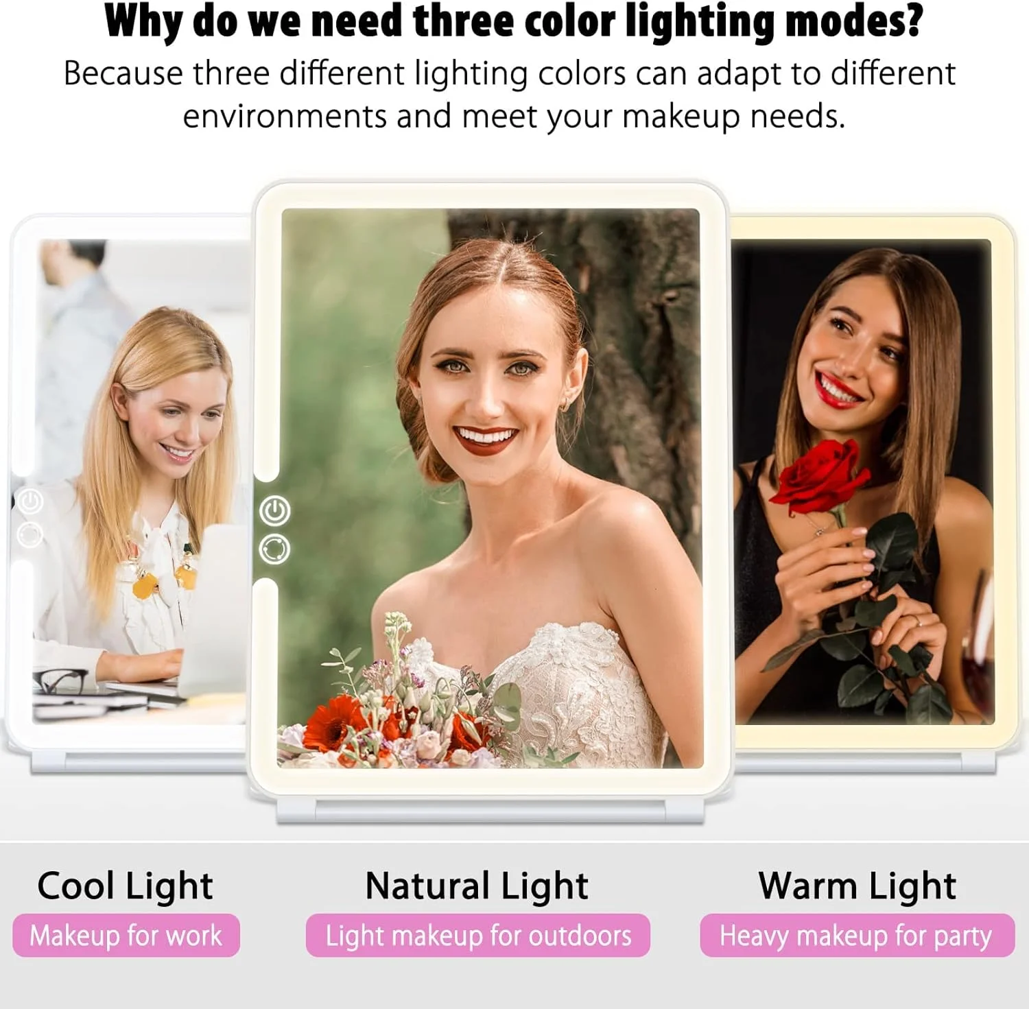 WEILY Makeup Vanity Mirror with 72 Led Lights, LED Travel Makeup Mirror Rechargeable, Dimmable Touch Screen Beauty Mirror, 3 Color Lighting, Light Up Mirror for Dressing Table, Gift for Girls Women