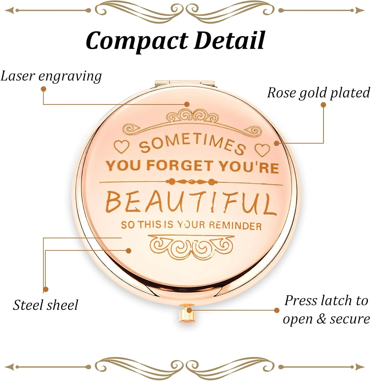 آینه جیبی قابل حمل وانمو، آینه جمع و جور برای دختران و زنان، هدیه ای منحصر به فرد برای روز ولنتاین، هدیه تولد شخصی، هدیه دوستی برای همسر مادر مادربزرگ خواهر دختر دوست