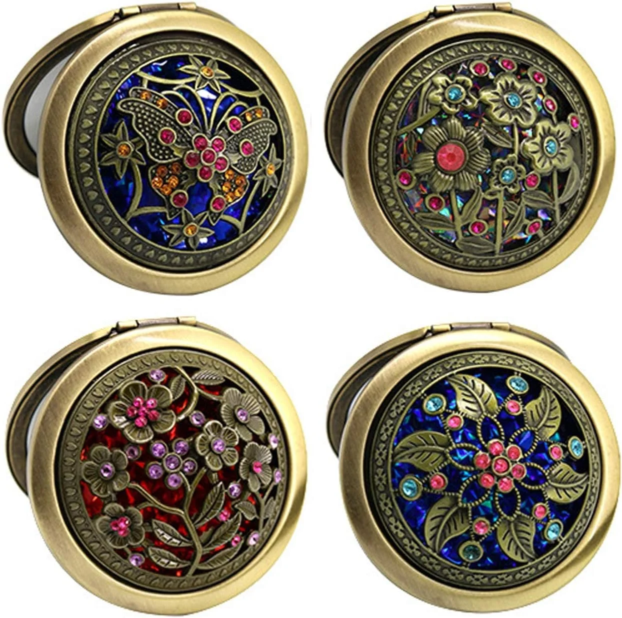 آینه آرایشی مسافرتی دو لایه we3، آینه آرایشی گرد و جمع و جور قابل حمل، آینه جیبی دستی دو طرفه بزرگنمایی (طرح تصادفی) (بسته 1 عددی)