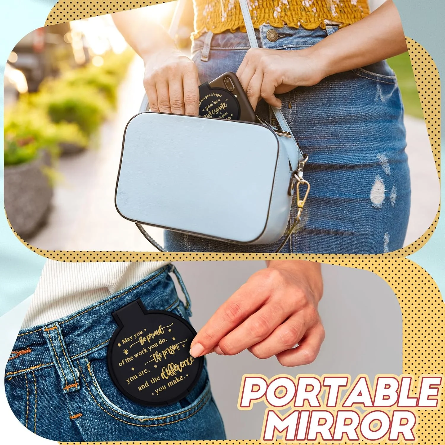 ونکیک 100 عدد آینه جیبی کوچک فشرده با عبارات مثبت الهام بخش، هدیه انگیزشی برای کارمندان، همکاران، مهمانی تولد زنان (مشکی)