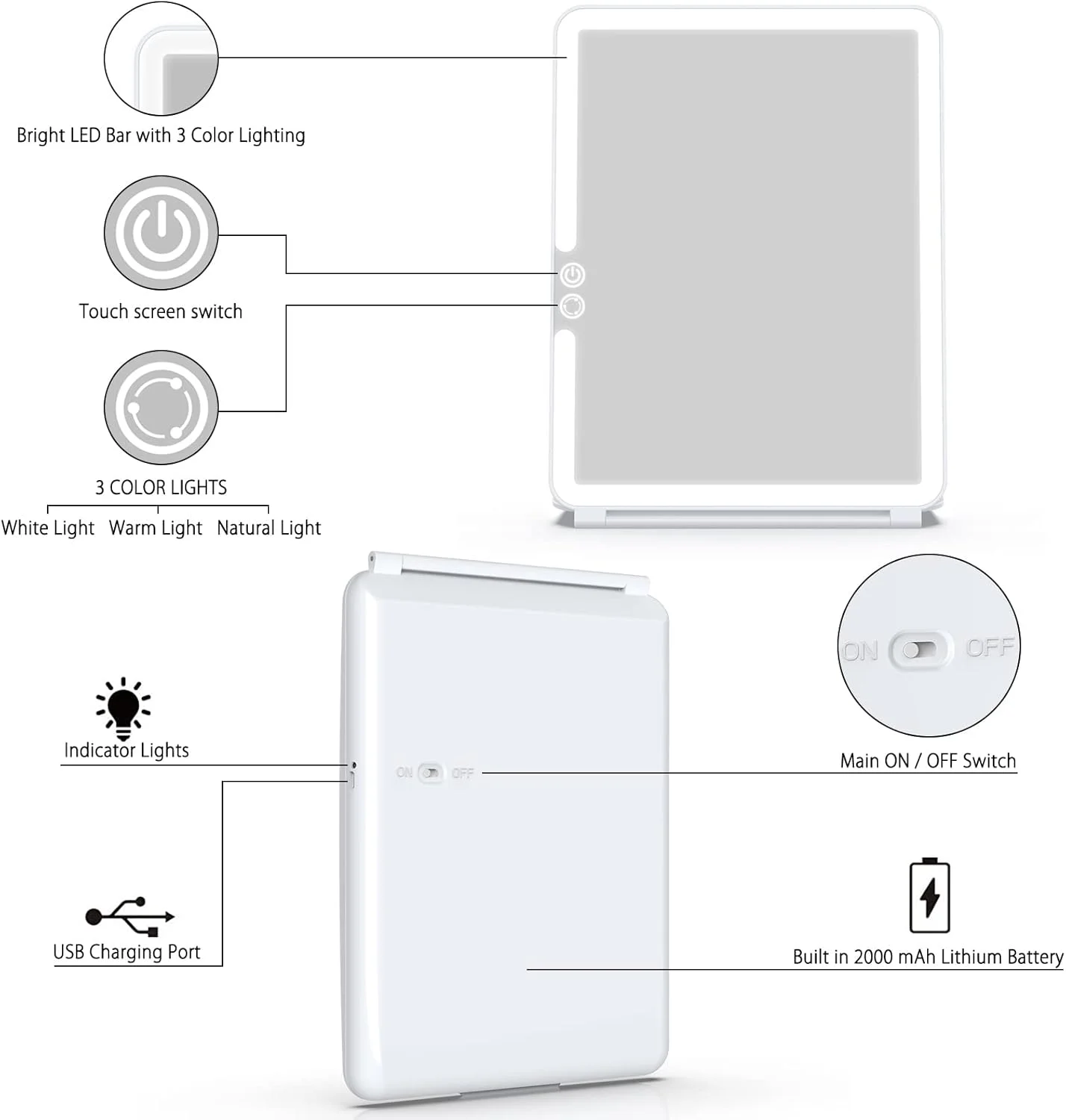 WEILY Makeup Vanity Mirror with 72 Led Lights, LED Travel Makeup Mirror Rechargeable, Dimmable Touch Screen Beauty Mirror, 3 Color Lighting, Light Up Mirror for Dressing Table, Gift for Girls Women