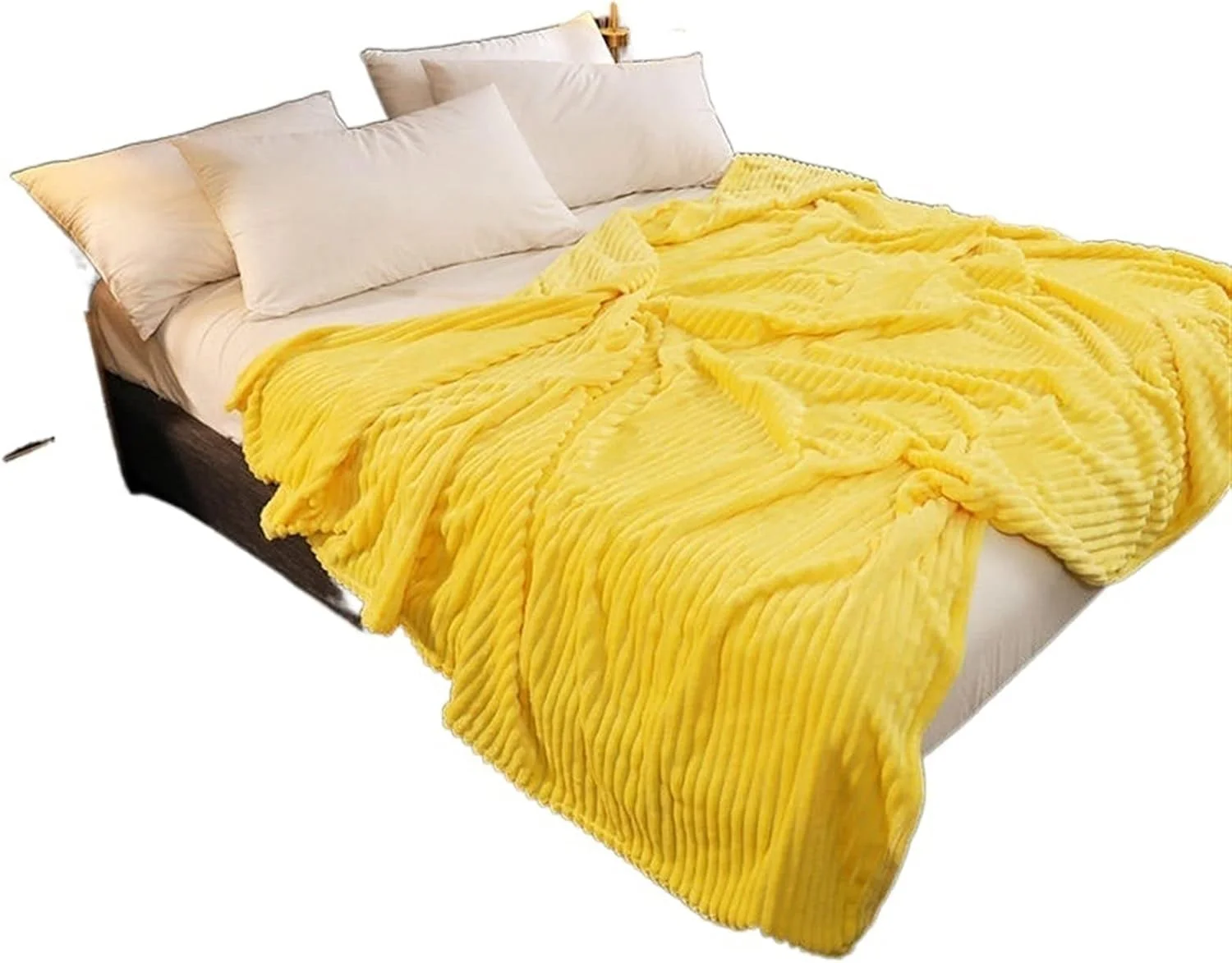 پتو YHUAEE فوق العاده نرم برای تختخواب، طرح راه راه، روکش مبل، روتختی، پتوهای گرم زمستانی زرد (200x230 سانتی متر)