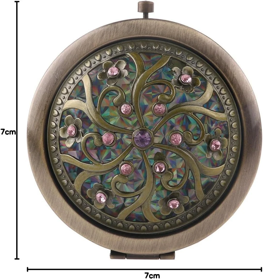 آینه آرایشی مسافرتی دو لایه we3، آینه آرایشی گرد و جمع و جور قابل حمل، آینه جیبی دستی دو طرفه بزرگنمایی (طرح تصادفی) (بسته 1 عددی)