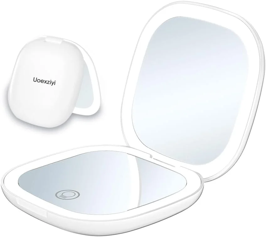 آینه آرایشی فشرده Uoexziyi با نور LED، آینه مسافرتی روشن با بزرگنمایی 5 برابر، دو طرفه، کم نور شونده، جیبی قابل حمل برای کیف دستی و جیب، شارژ USB (سفید) آینه آرایشی فشرده Uoexziyi با نور LED، آینه مسافرتی روشن با بزرگنمایی 5 برابر، دو طرفه، کم نور شونده، جیبی قابل حمل برای کیف دستی و جیب، شارژ USB (سفید)