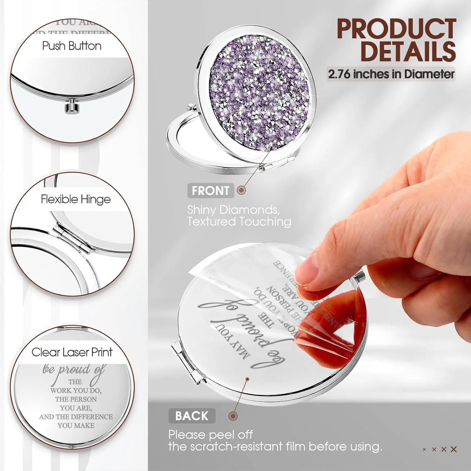 آینه جیبی فشرده انگیزشی برای قدردانی از کارمندان، هدیه گروهی برای زنان، هدیه تشکر، آینه بزرگنمایی مسافرتی فله ای برای زنان، منشی، همکار، پرستار (بنفش روشن) - 10 عدد آینه جیبی فشرده انگیزشی برای قدردانی از کارمندان، هدیه گروهی برای زنان، هدیه تشکر، آینه بزرگنمایی مسافرتی فله ای برای زنان، منشی، همکار، پرستار (بنفش روشن) - 10 عدد