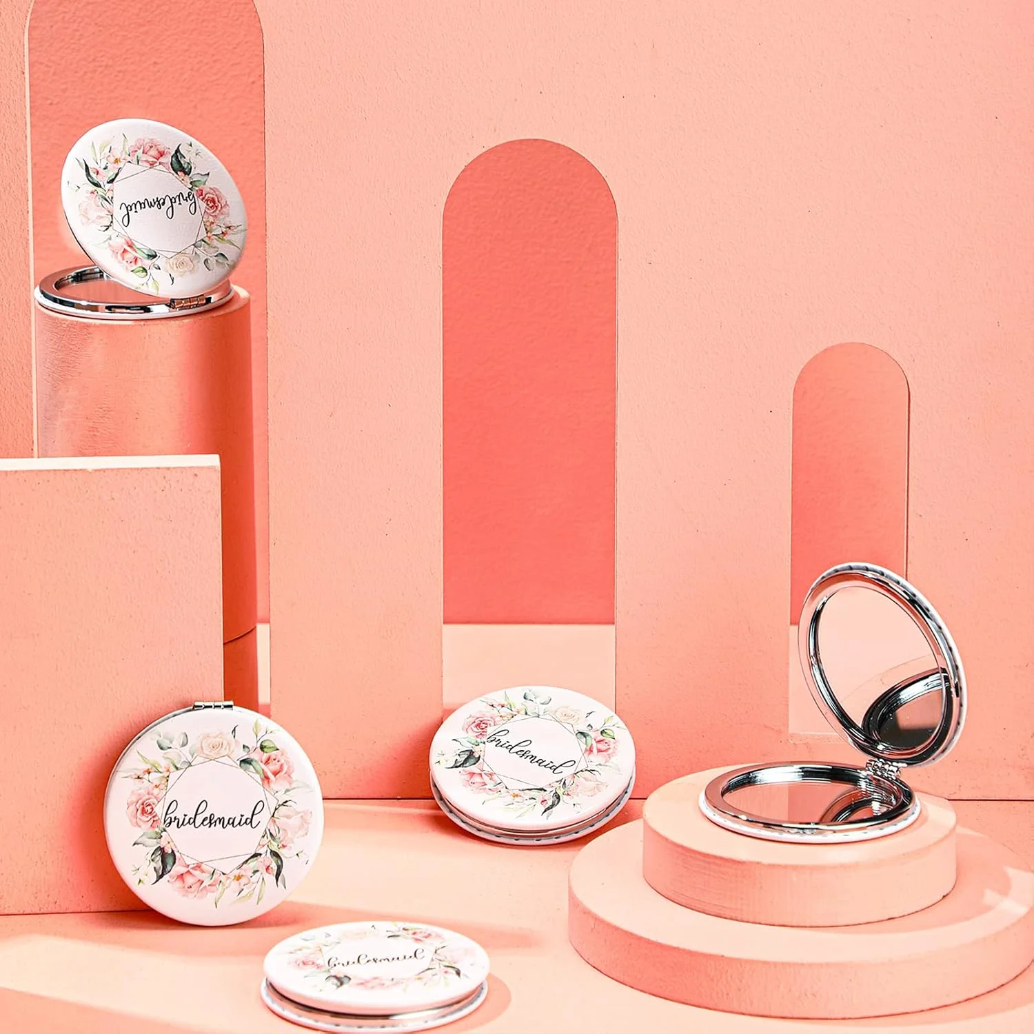 آینه جیبی تاشو یونیتایپ، بسته 8 عددی، هدیه ساقدوش عروس، طرح گلدار، قابل حمل، گرد، چرمی PU، مناسب کیف دستی، هدیه مهمانی عروسی، هدیه عروس، هدیه ندیمه عروس برای زنان