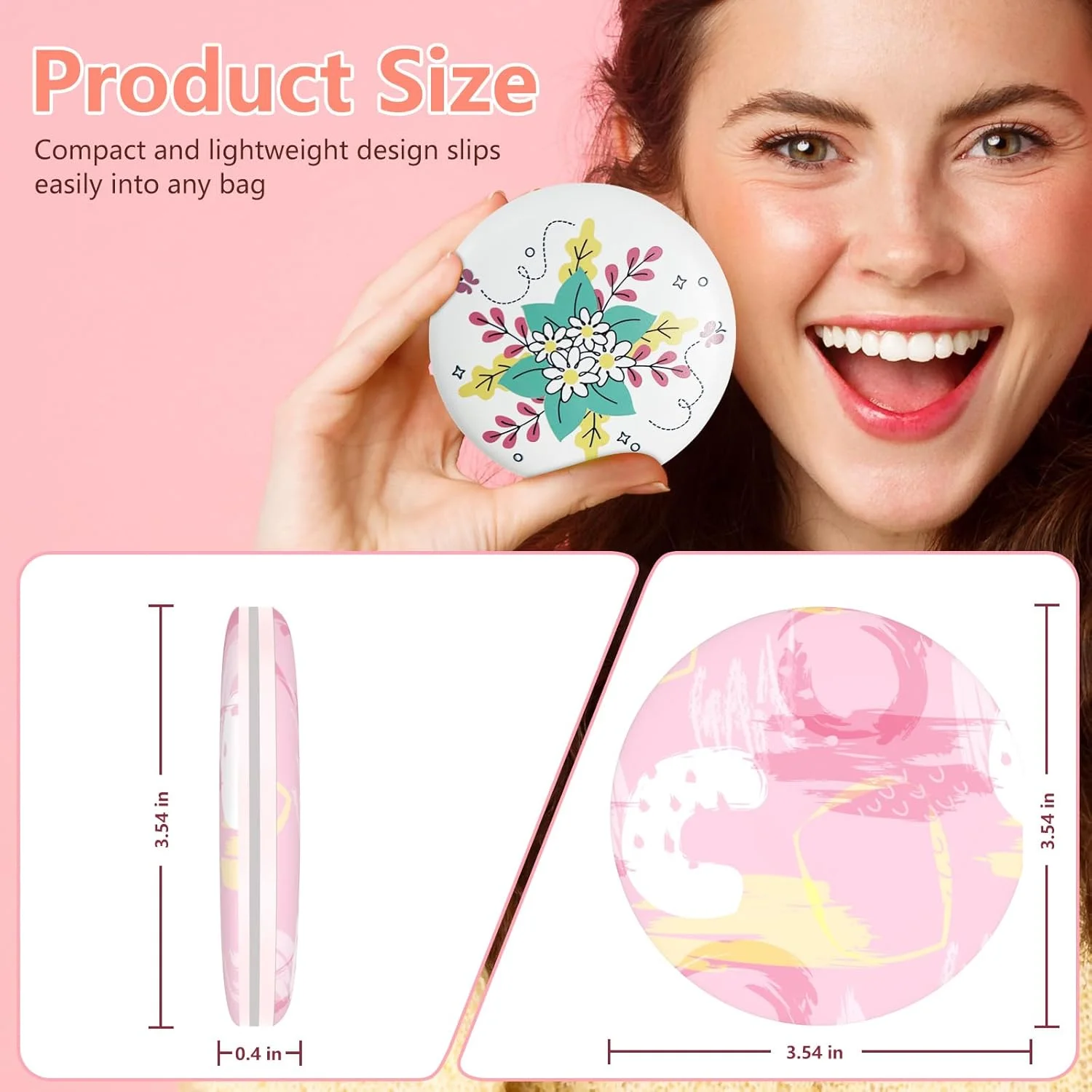 آینه مسافرتی فشرده چراغ دار ال ای دی UBMRK، آینه های دکمه لمسی بزرگنمایی 3X / 1x، آینه جیبی برای آرایش، آینه کوچک برای کیف پول، مسافرت و هدیه (سبز+مشکی)