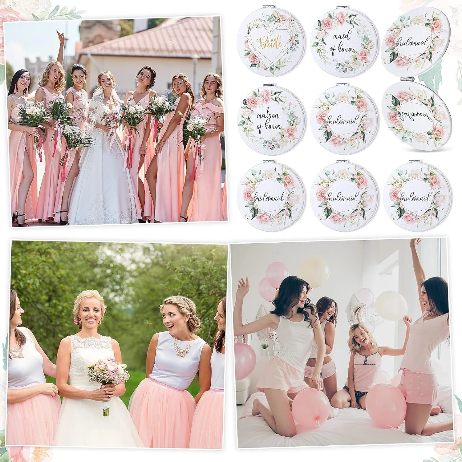 آینه جیبی تاشو یونیتایپ، بسته 8 عددی، هدیه ساقدوش عروس، طرح گلدار، قابل حمل، گرد، چرمی PU، مناسب کیف دستی، هدیه مهمانی عروسی، هدیه عروس، هدیه ندیمه عروس برای زنان