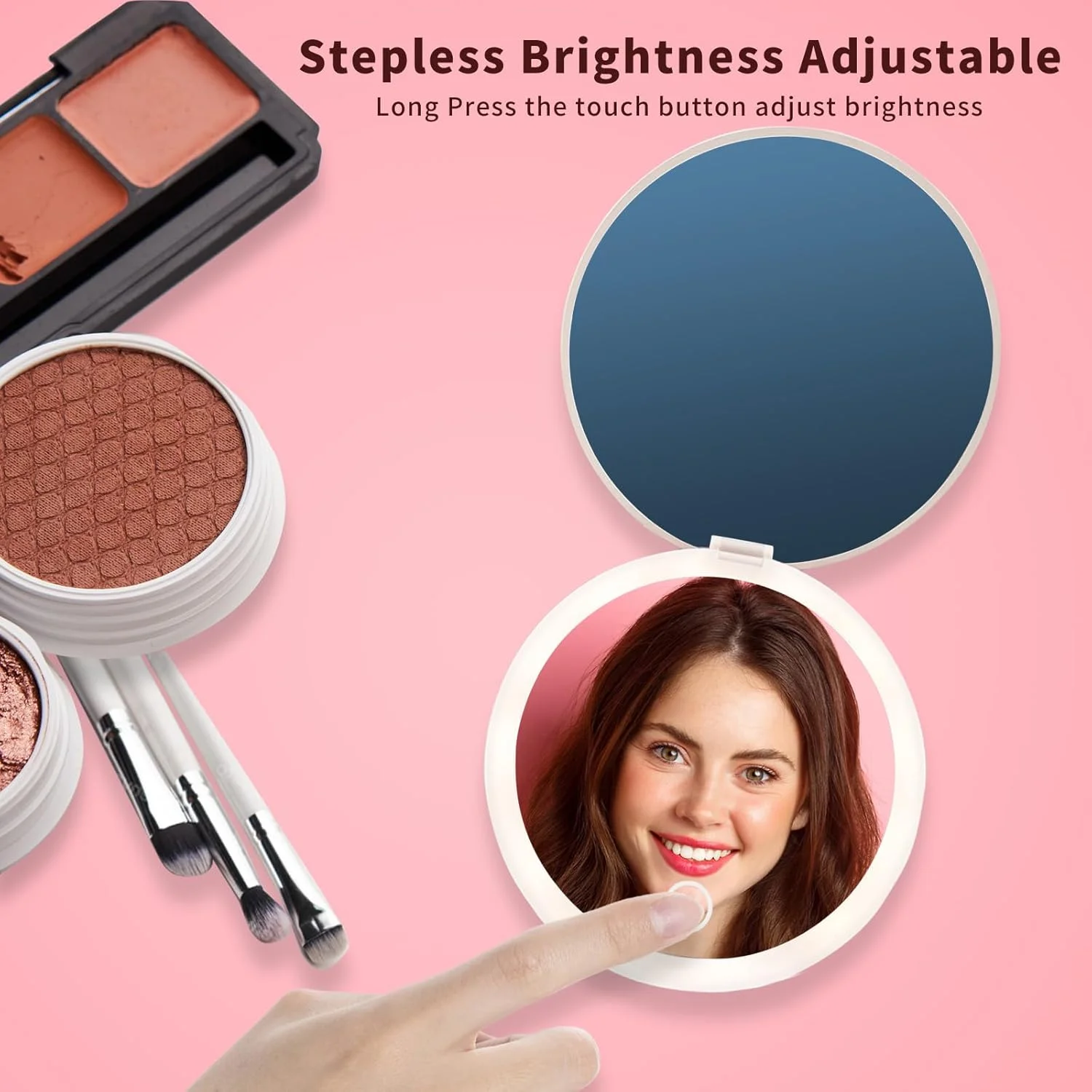 آینه مسافرتی فشرده چراغ دار ال ای دی UBMRK، آینه های دکمه لمسی بزرگنمایی 3X / 1x، آینه جیبی برای آرایش، آینه کوچک برای کیف پول، مسافرت و هدیه (سبز+مشکی)