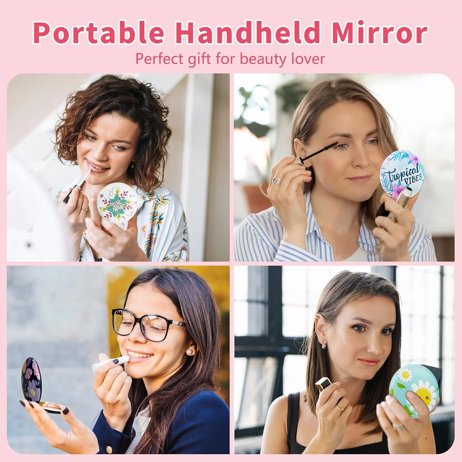 آینه مسافرتی فشرده چراغ دار ال ای دی UBMRK، آینه های دکمه لمسی بزرگنمایی 3X / 1x، آینه جیبی برای آرایش، آینه کوچک برای کیف پول، مسافرت و هدیه (سبز+مشکی)