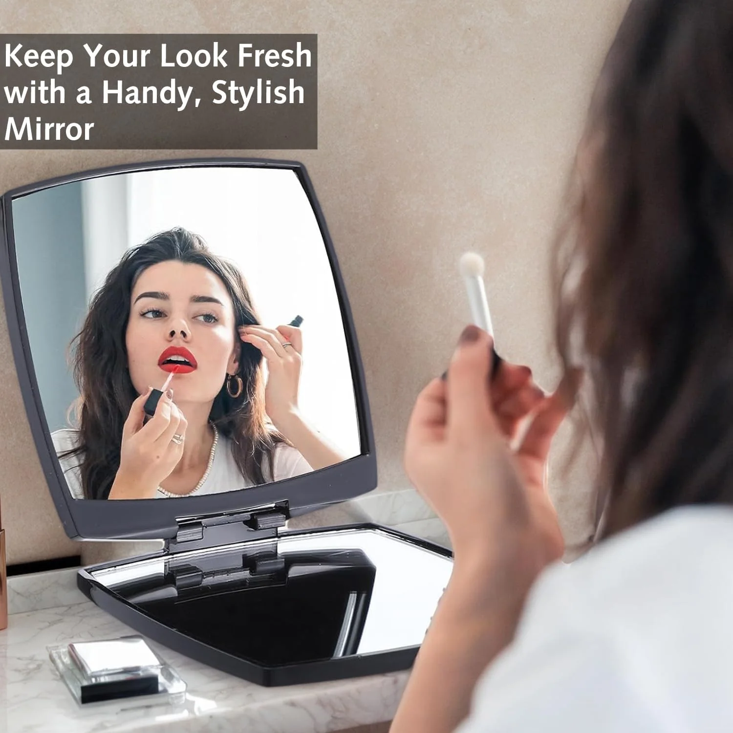 آینه آرایشی مسافرتی، آینه جیبی کوچک تاشو با استایل ساده برای کیف پول، کیف دستی و جیب، آینه دو طرفه قابل حمل بدون (مشکی) آینه آرایشی مسافرتی، آینه جیبی کوچک تاشو با استایل ساده برای کیف پول، کیف دستی و جیب، آینه دو طرفه قابل حمل بدون (مشکی)