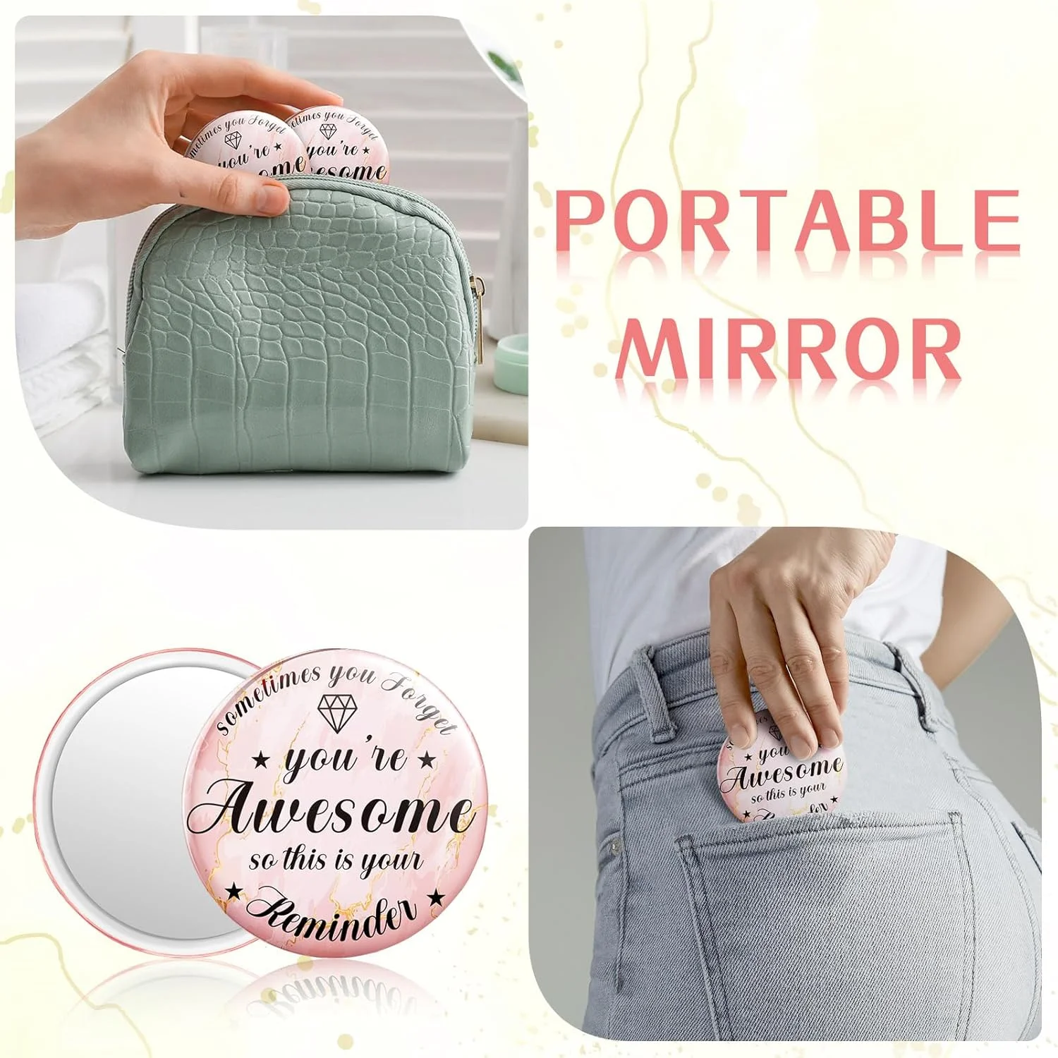 آینه جیبی کوچک Tradder، بسته 120 عددی، قطر 7 سانتی متر، هدیه ای الهام بخش برای قدردانی از کارمندان، آینه آرایشی گرد، مناسب کیف پول، زیبا و جذاب برای زنان، همکاران و پرستاران (طرح زیبا)