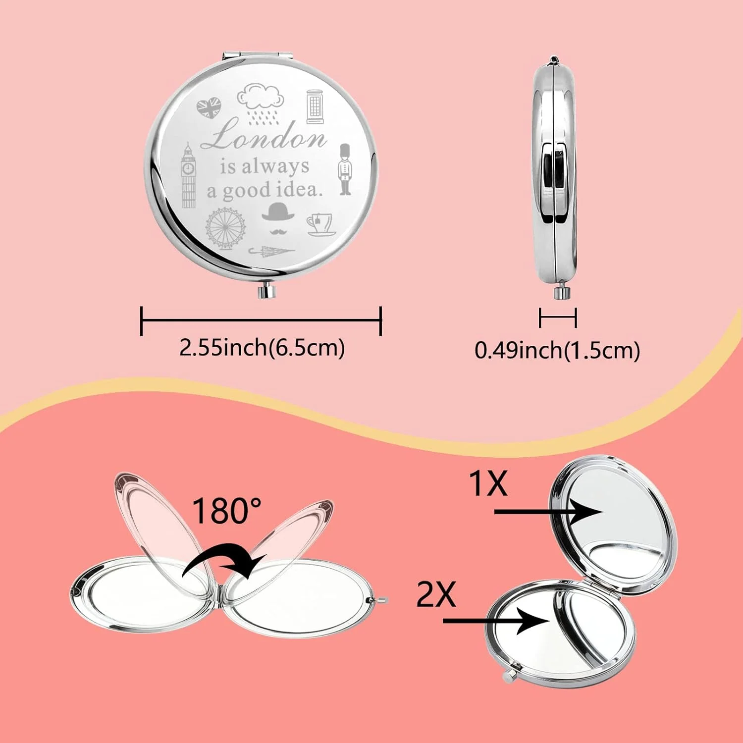 آینه جیبی تاشو TIIMG London Travelers Gifts با طرح "لندن همیشه ایده خوبی است"، هدیه ای برای دوستداران لندن (London is Always) آینه جیبی تاشو TIIMG London Travelers Gifts با طرح "لندن همیشه ایده خوبی است"، هدیه ای برای دوستداران لندن (London is Always)