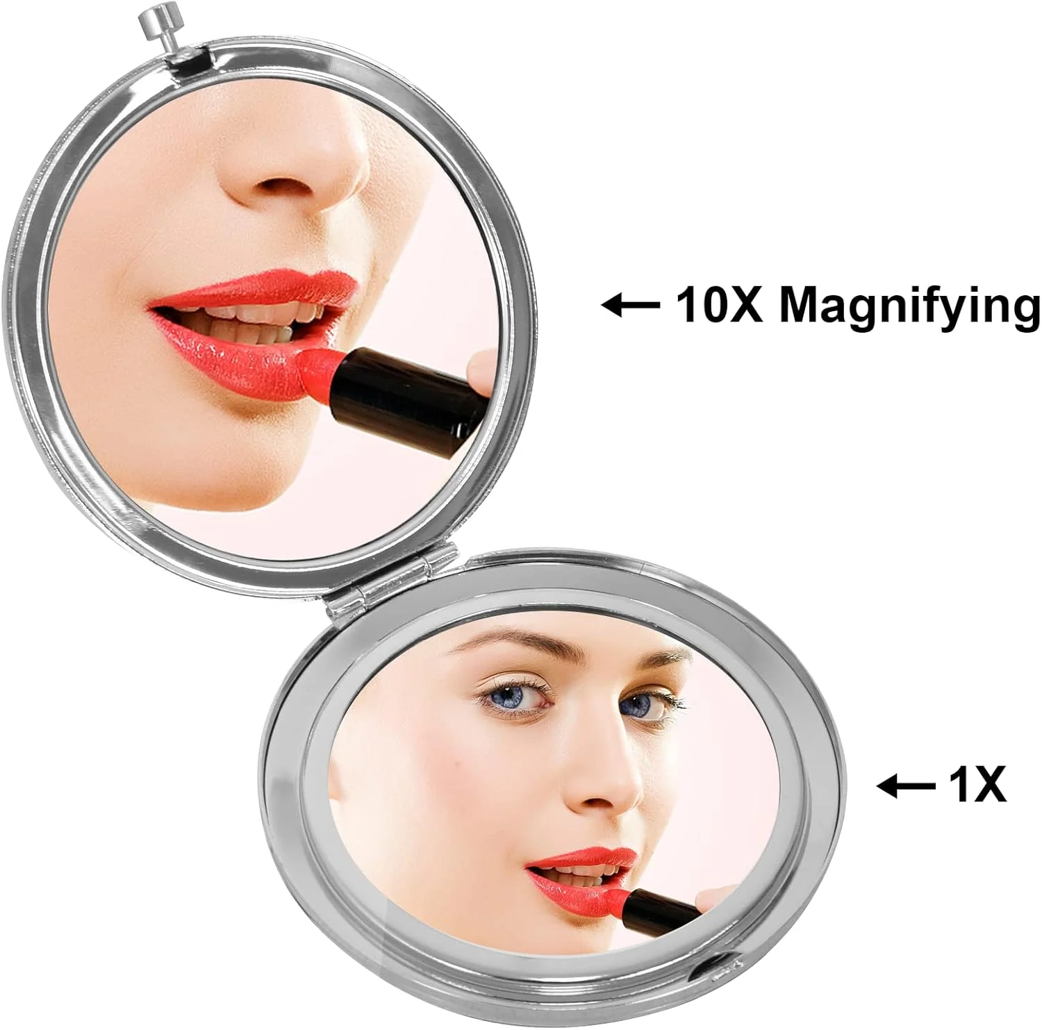 آینه ذره بینی فشرده Tolenre، آینه تاشو دو طرفه قابل حمل، آینه جیبی کوچک، آینه مسافرتی گرد مینی، آینه آرایشی جیبی، برای زنان (نقره ای)