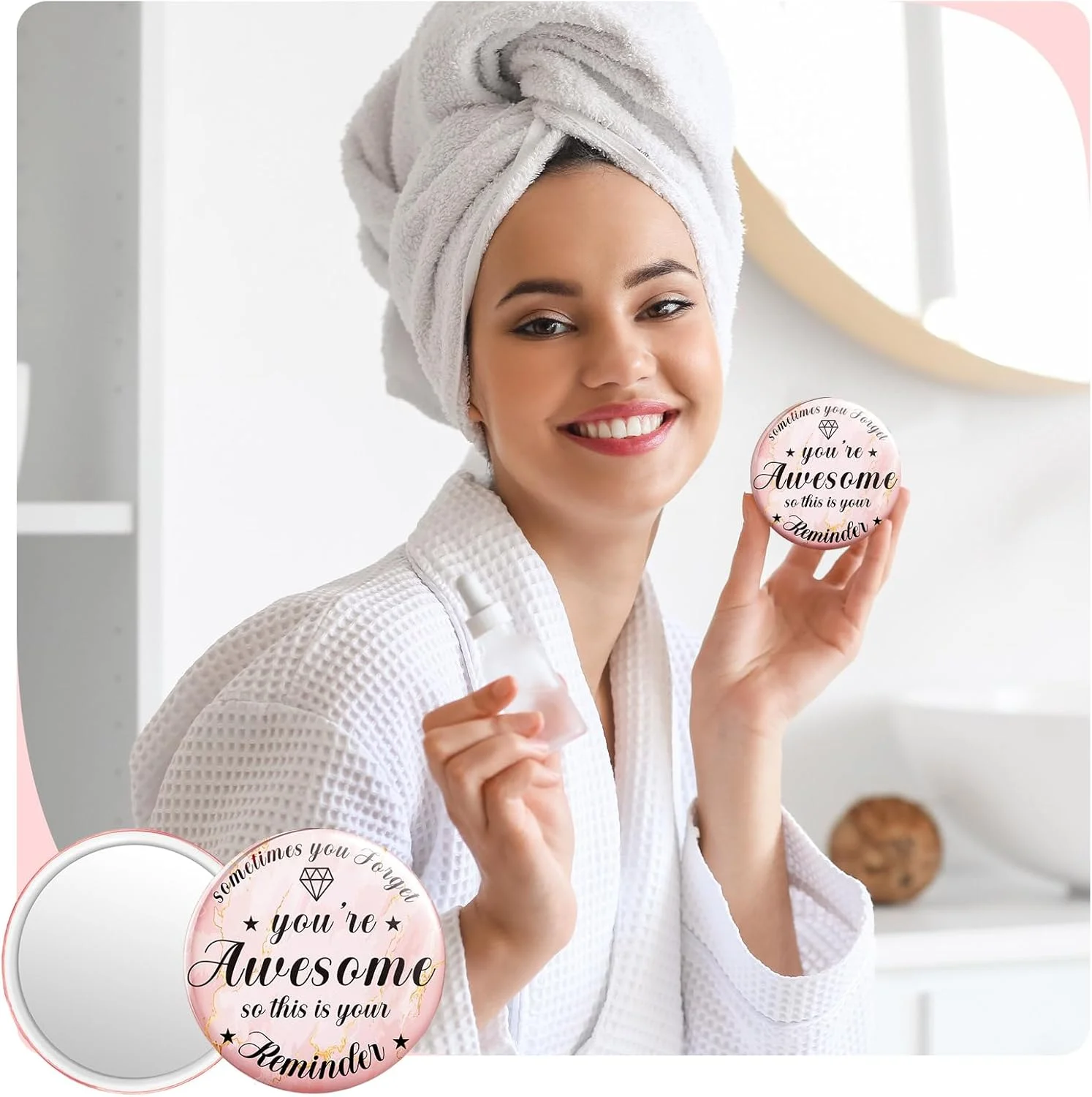 آینه جیبی کوچک Tradder، بسته 120 عددی، قطر 7 سانتی متر، هدیه ای الهام بخش برای قدردانی از کارمندان، آینه آرایشی گرد، مناسب کیف پول، زیبا و جذاب برای زنان، همکاران و پرستاران (طرح زیبا)