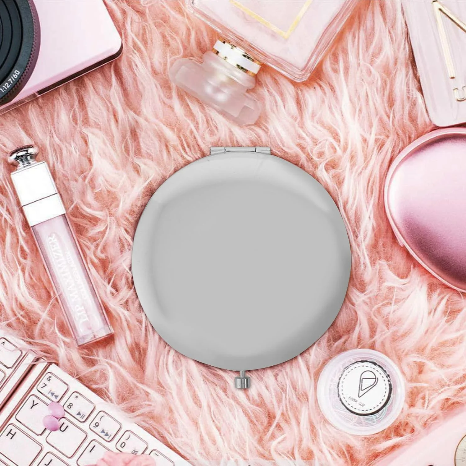 آینه ذره بینی فشرده Tolenre، آینه تاشو دو طرفه قابل حمل، آینه جیبی کوچک، آینه مسافرتی گرد مینی، آینه آرایشی جیبی، برای زنان (نقره ای)