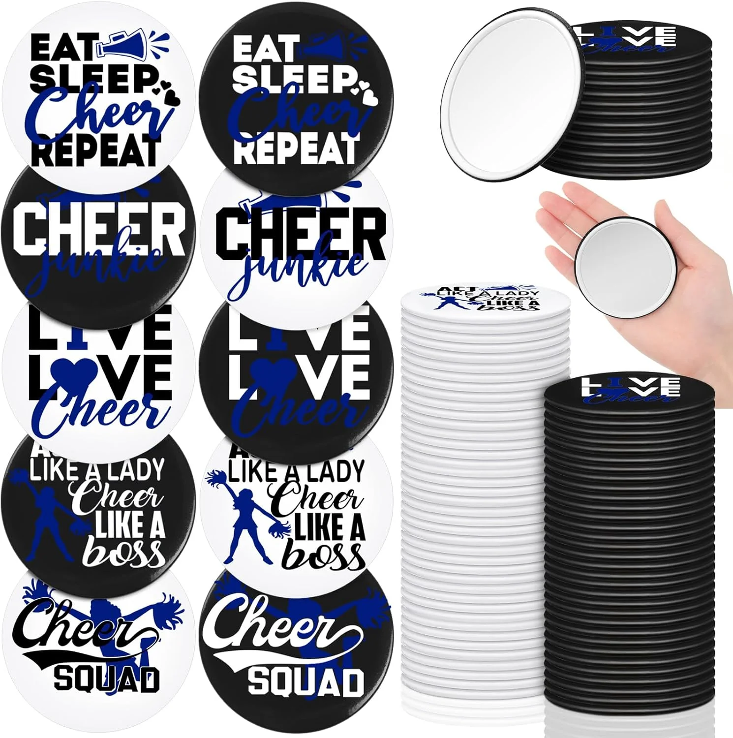 آینه آرایشی Threehoney، بسته 50 عددی، هدیه برای تشویق کنندگان، آینه جیبی فشرده، مناسب مهمانی ها، آینه آرایشی قابل حمل 2.68 اینچی برای لوازم جانبی سفر و تیم تشویق (آبی)